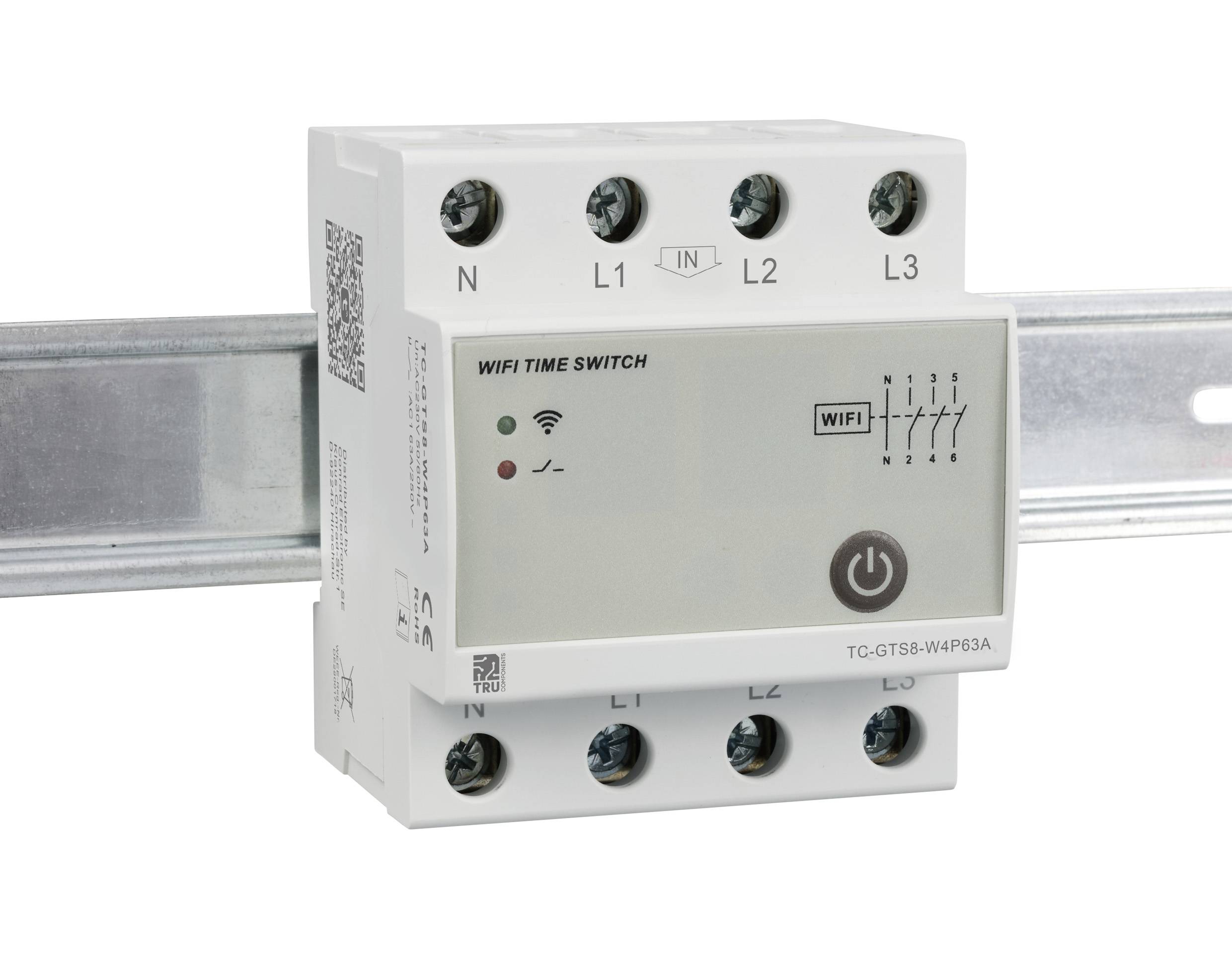 TRU COMPONENTS TC-12485088 TC-GTS8-W4P63A WLAN-Schalter 230 V/AC 1 St. Zeitbereich: 1 min - 24h 3 Schließer