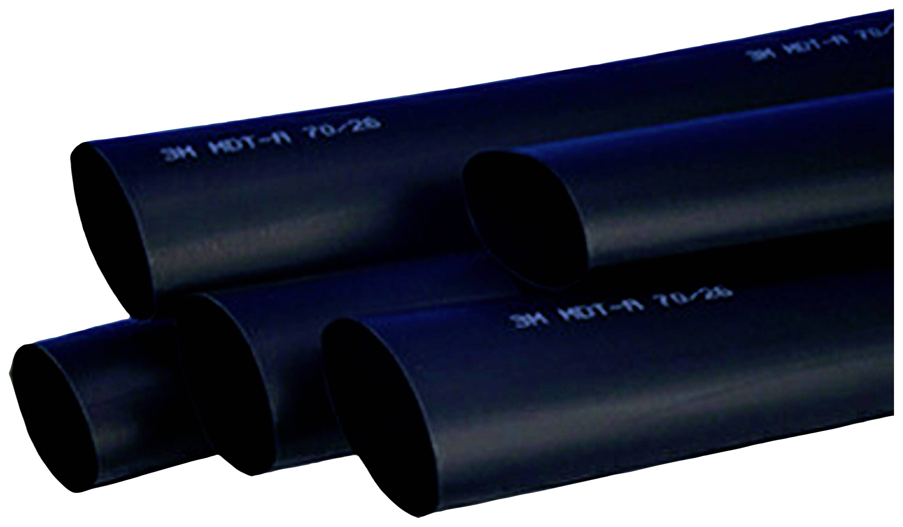 Schwarze Schrumpfschläuche in verschiedenen Größen, nebeneinander angeordnet. Sie sind zur Isolierung elektrischer Kabel verwendet.