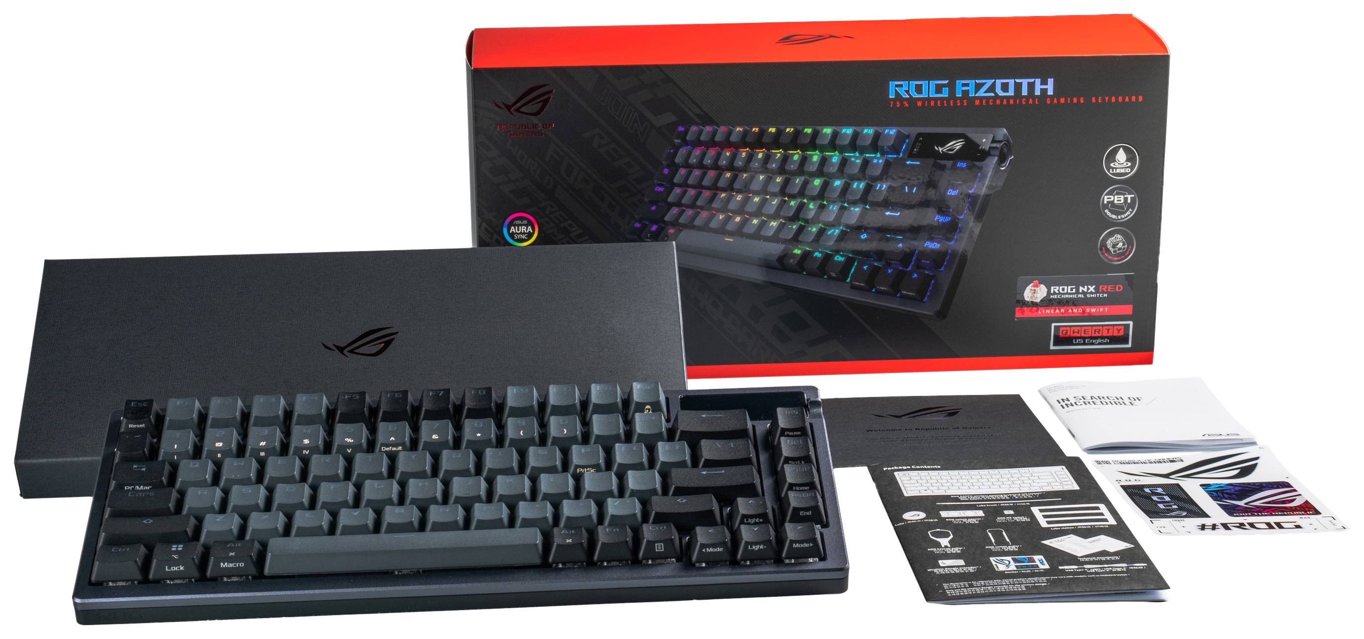 Asus ROG Azoth USB, Funk, Bluetooth® Gaming-Tastatur Deutsch, QWERTZ Schwarz Beleuchtet, Abnehmbares Kabel