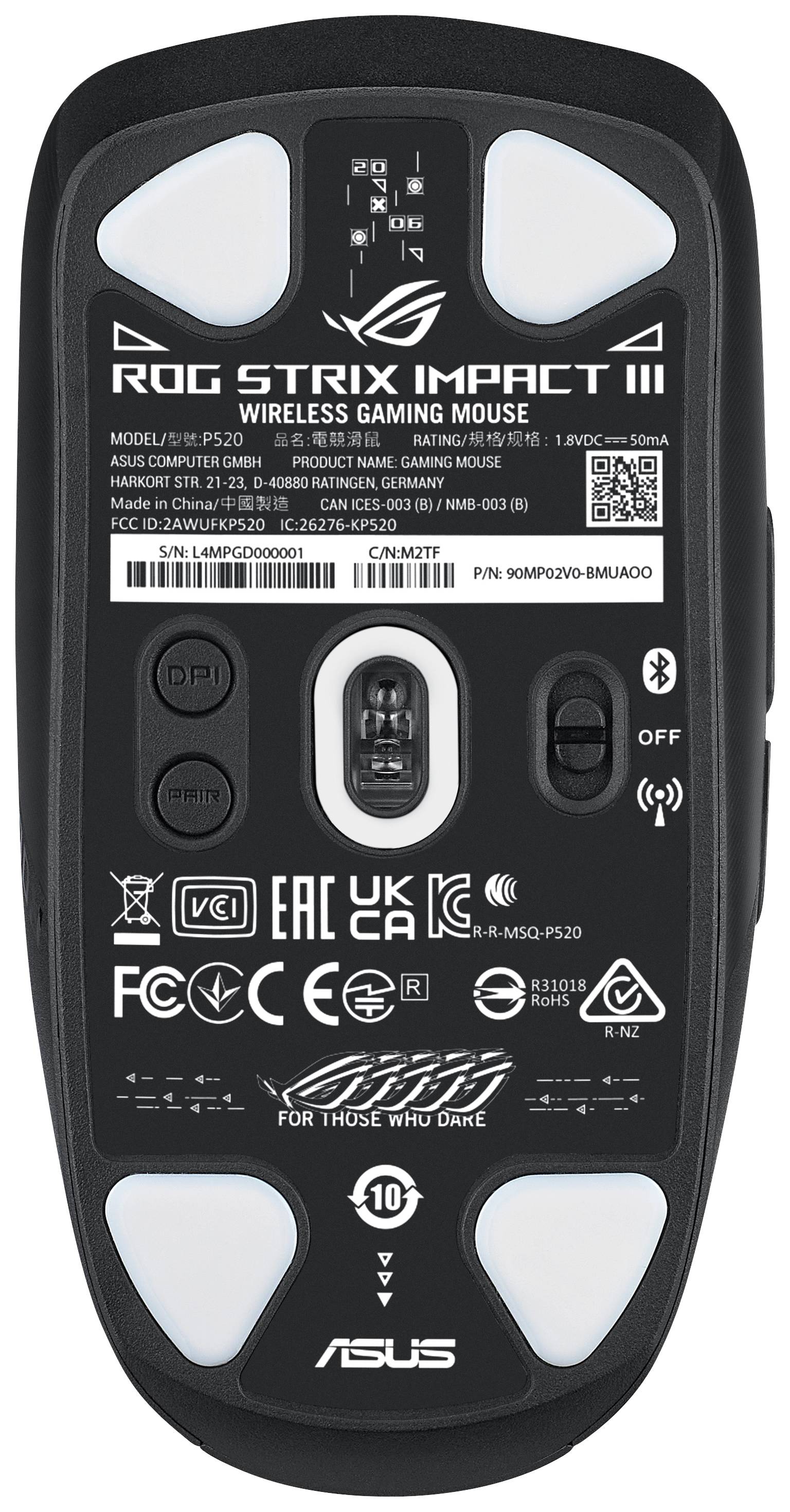 Asus ROG Impact III Wireless Gaming-Maus Funk, Bluetooth® Optisch Schwarz 6 Tasten 36000 dpi Beleuchtet