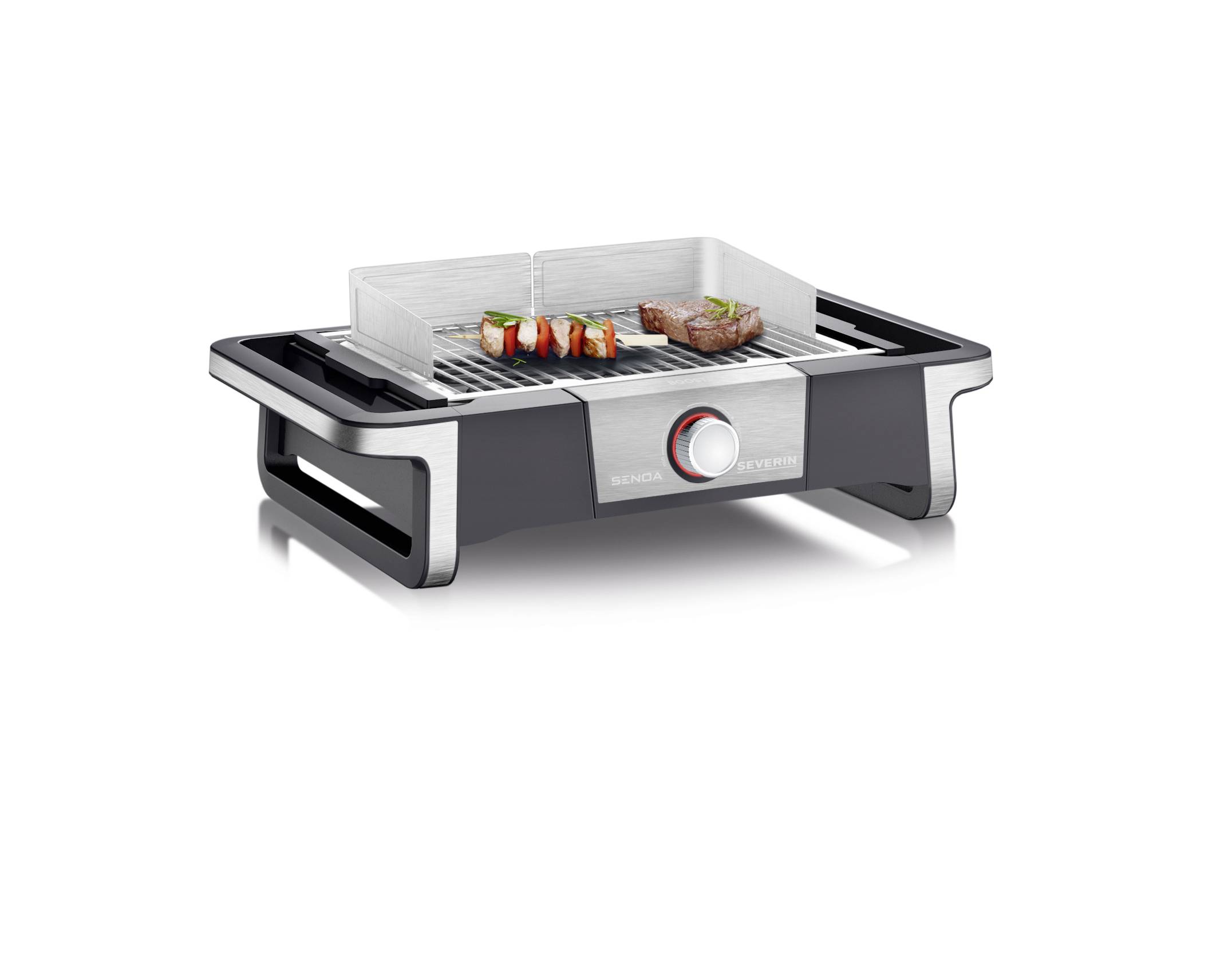 Severin PG 8113 Tisch Tischgrill Cool-Touch-Gehäuse, kabelgebunden, stufenloser Temperaturregler Schwarz/Silber