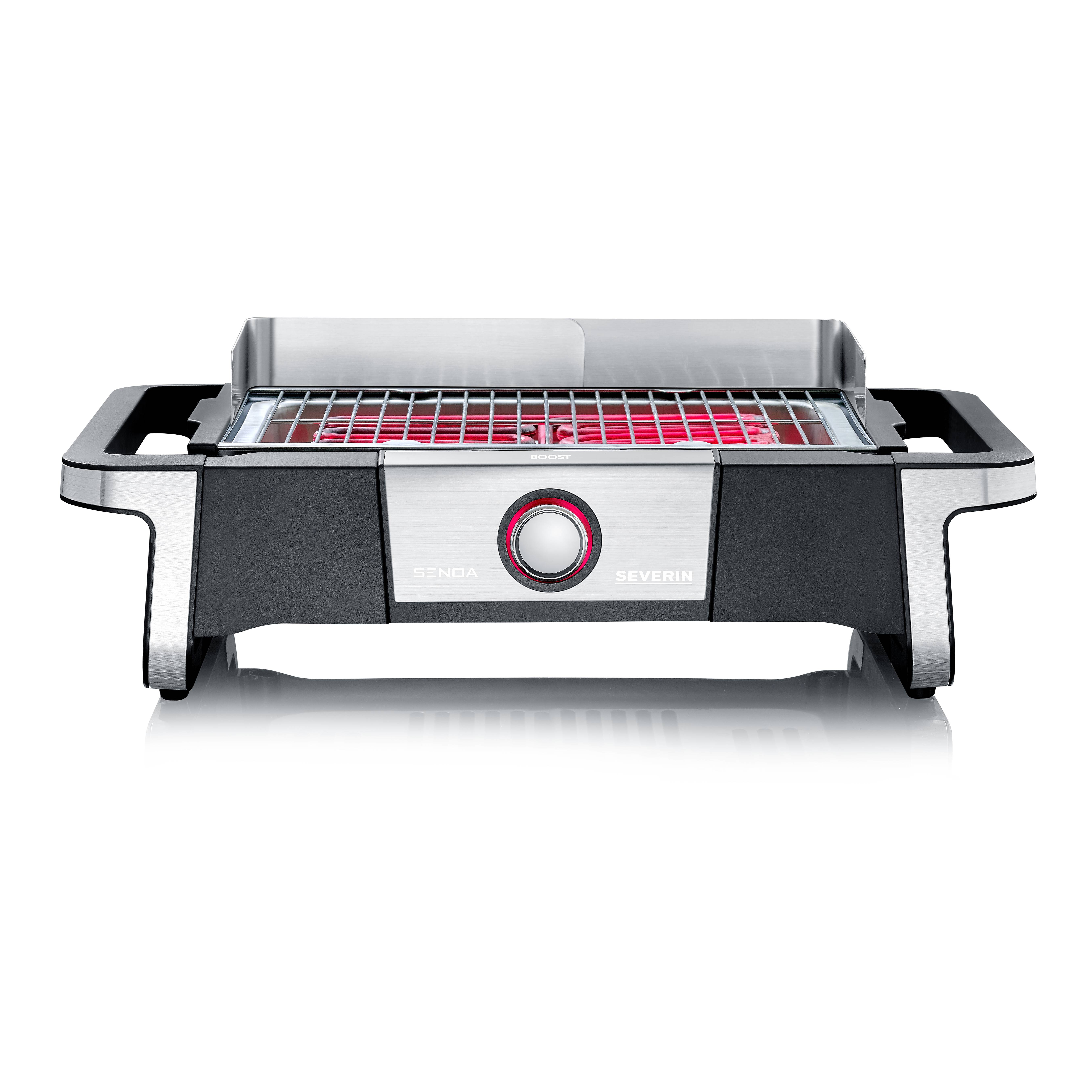 Severin PG 8113 Tisch Tischgrill Cool-Touch-Gehäuse, kabelgebunden, stufenloser Temperaturregler Schwarz/Silber