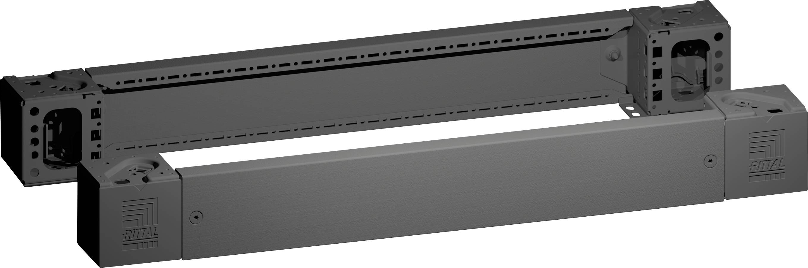 Rittal VX Sockel-Eckstück mit Sockel-Blende, vorne und hinten, H: 100 mm, für B: 800 mm, Stahlblech 8660.003 Inhalt: 1 Set