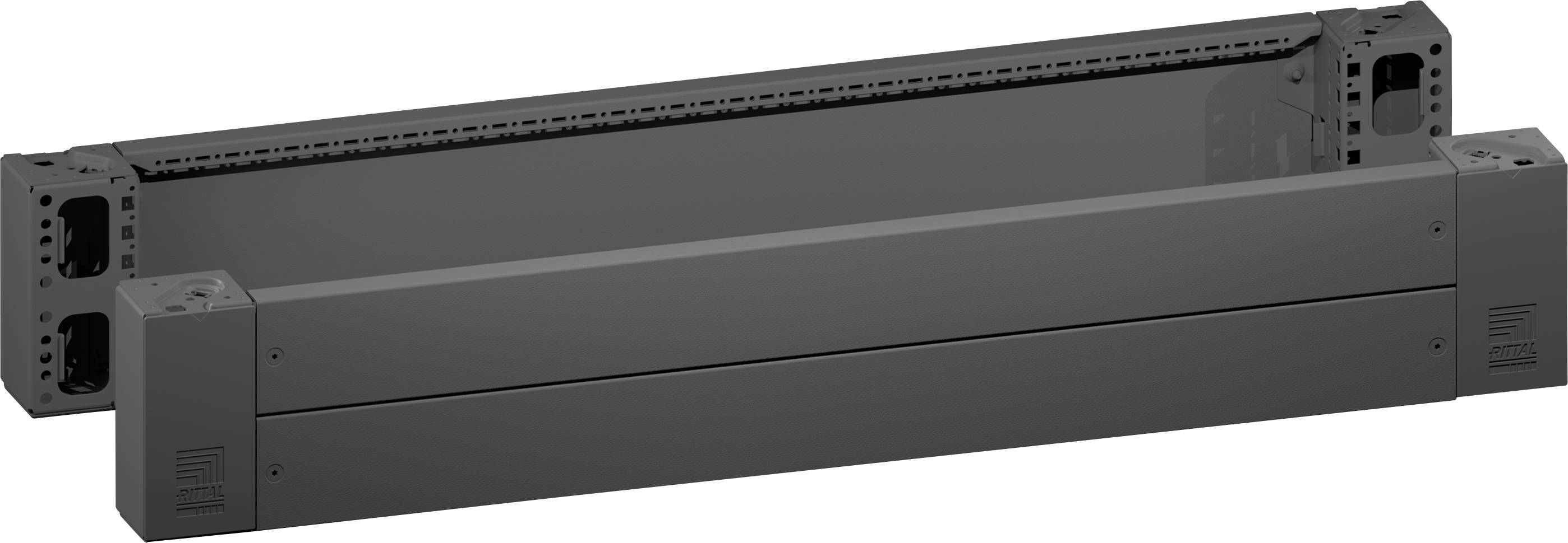 Rittal VX Sockel-Eckstück mit Sockel-Blende, vorne und hinten, H: 200 mm, für B: 1200 mm, Stahlblech 8660025 Inhalt: 1 Set