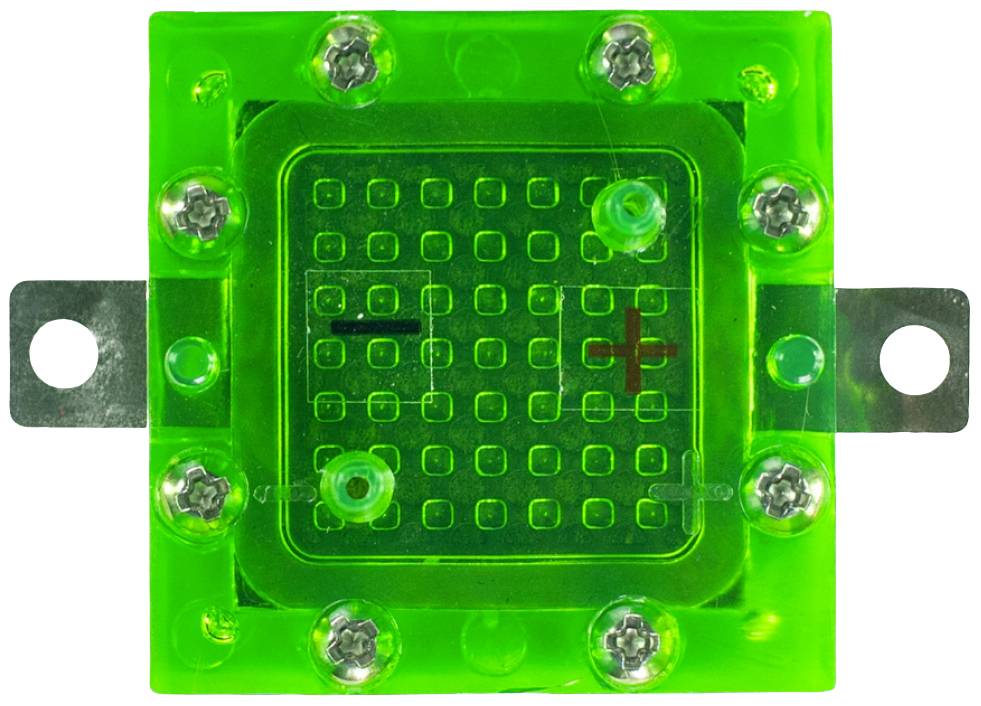 Grüner LED-Leuchtblock mit zehn sichtbaren Leuchtdioden. Die Dioden sind symmetrisch um ein zentrales Quadrat angeordnet.