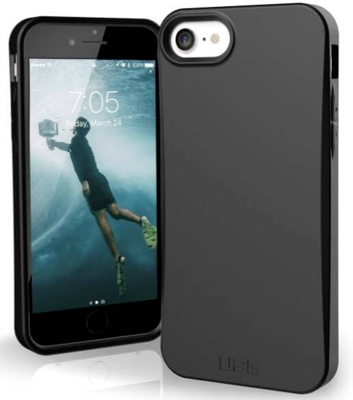 Ein Smartphone mit wasserdichtem Gehäuse. Auf dem Bildschirm ist ein Taucher unter Wasser zu sehen, der eine Kamera hält.