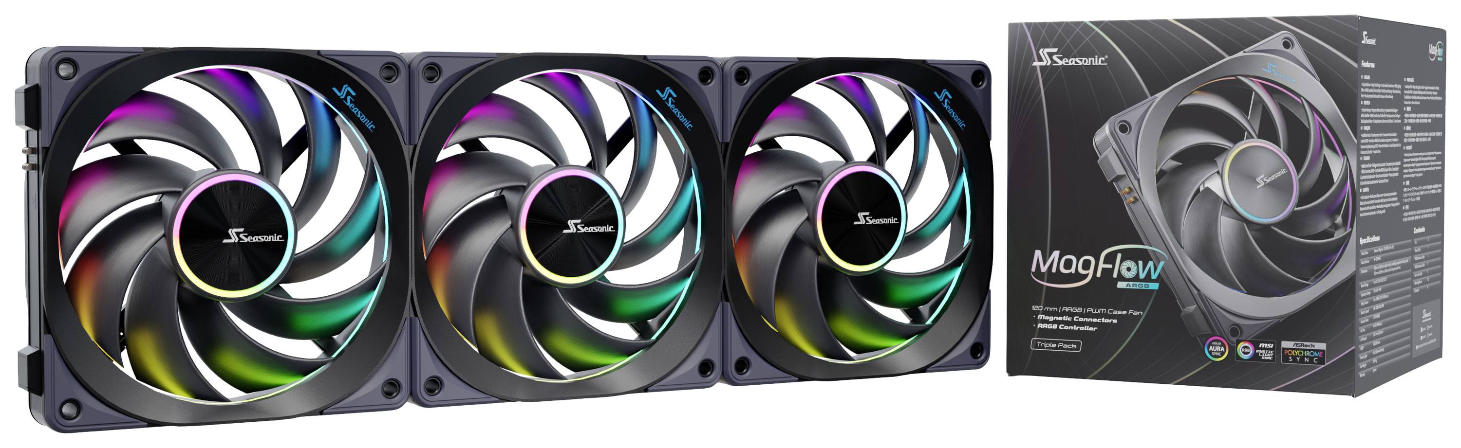 Seasonic MagFlow 1225PWM ARGB 120 PC-Gehäuse-Lüfter Schwarz (B x H x T) 365.8 x 120.4 x 26.6mm