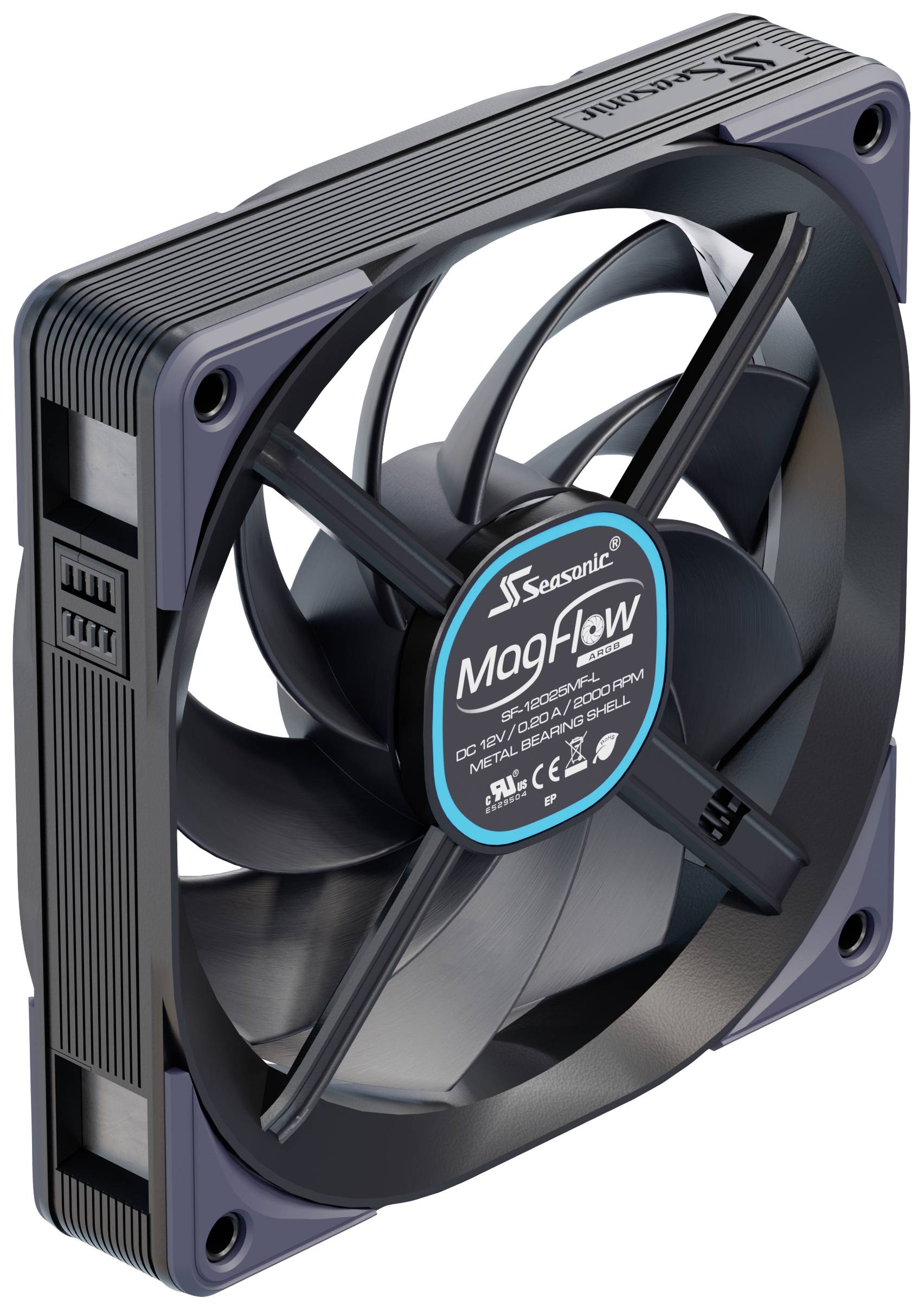 Seasonic MagFlow 1225PWM ARGB 120 PC-Gehäuse-Lüfter Schwarz (B x H x T) 124.2 x 120.4 x 26.6 mm