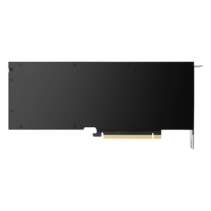 Eine schwarze, rechteckige Computer-Grafikkarte mit sichtbarem PCIe-Anschluss unten. Keine sichtbaren Logos oder Beschriftungen.