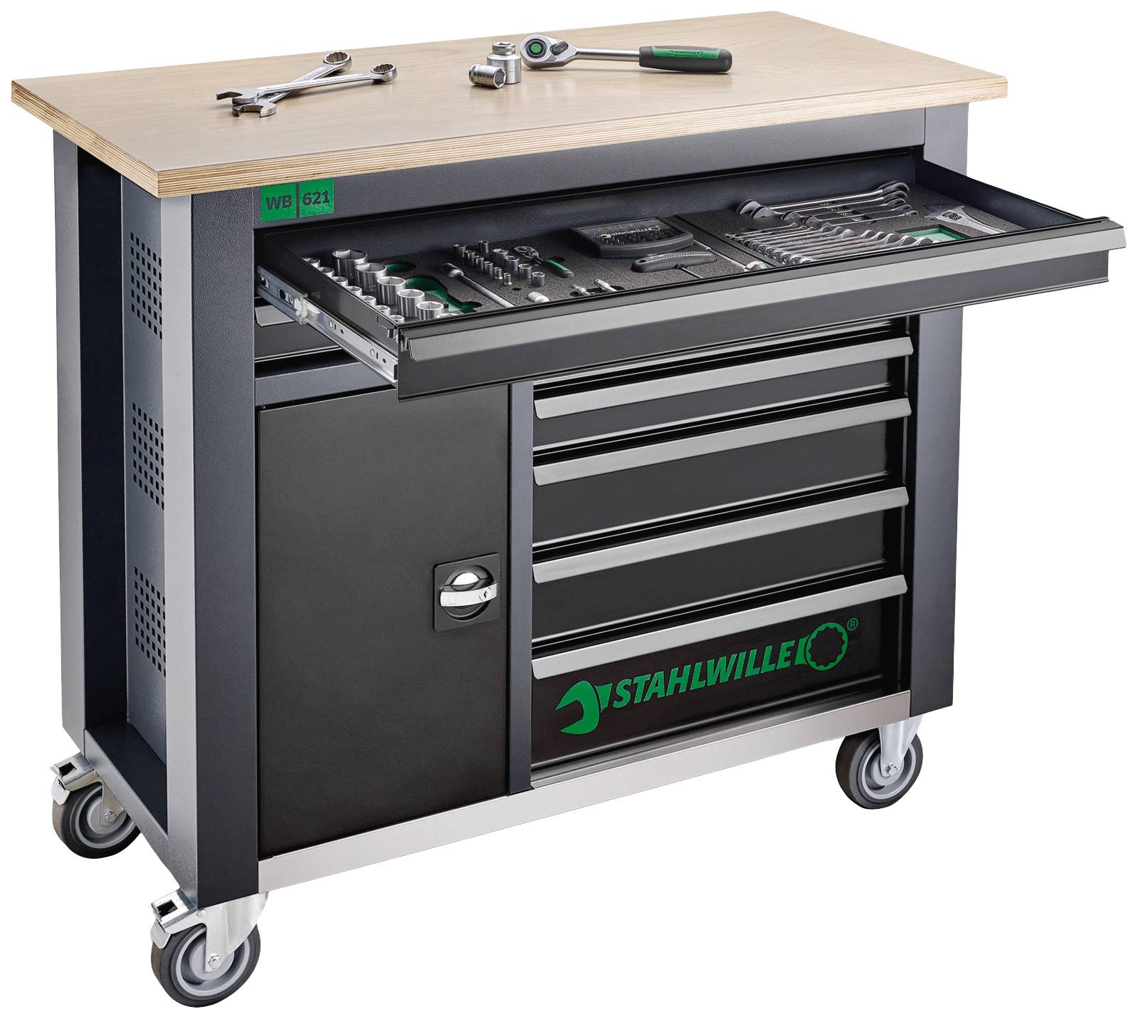 Stahlwille 85010621 Mobile Werkbank WB 621 mit 7 Schubladen und Schrankteil (B x H x T) 1150 x 1045 x 500mm
