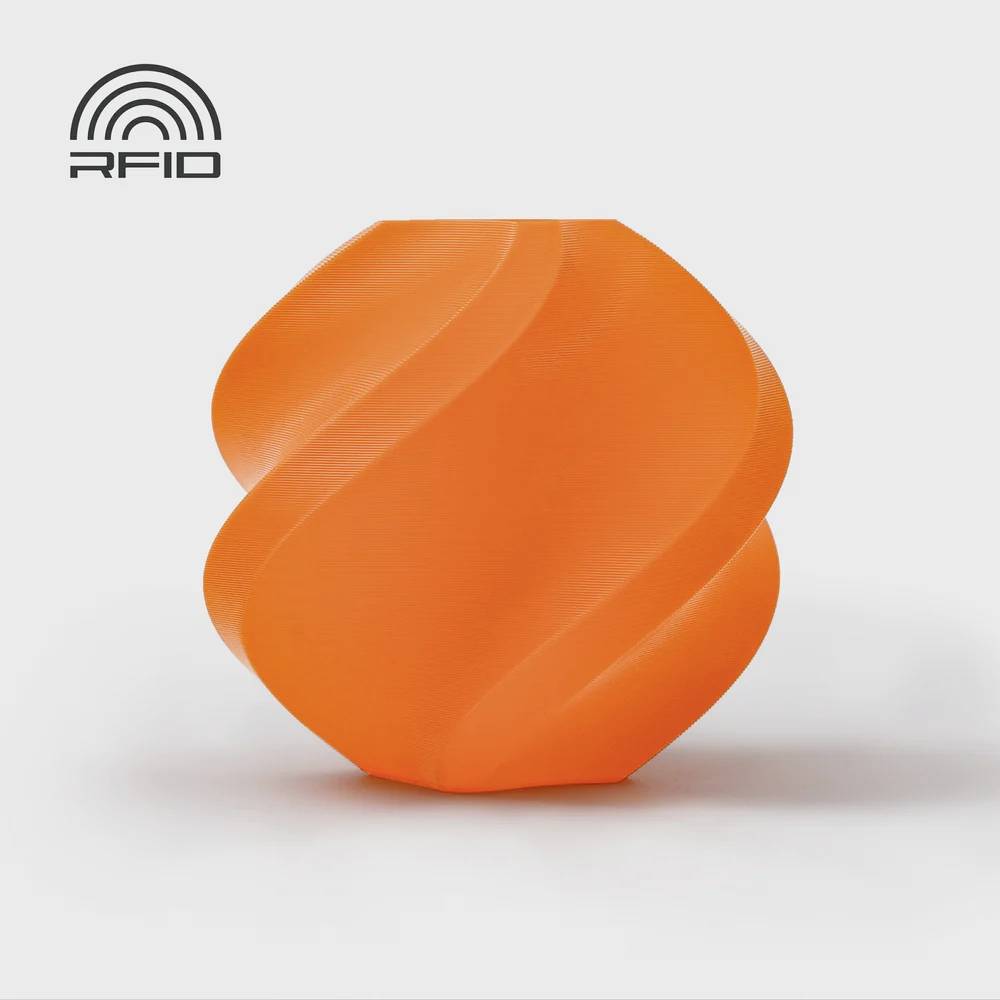 Orange, spiralförmiger Ball auf weißem Hintergrund. Links oben ist ein RFID-Logo zu sehen.