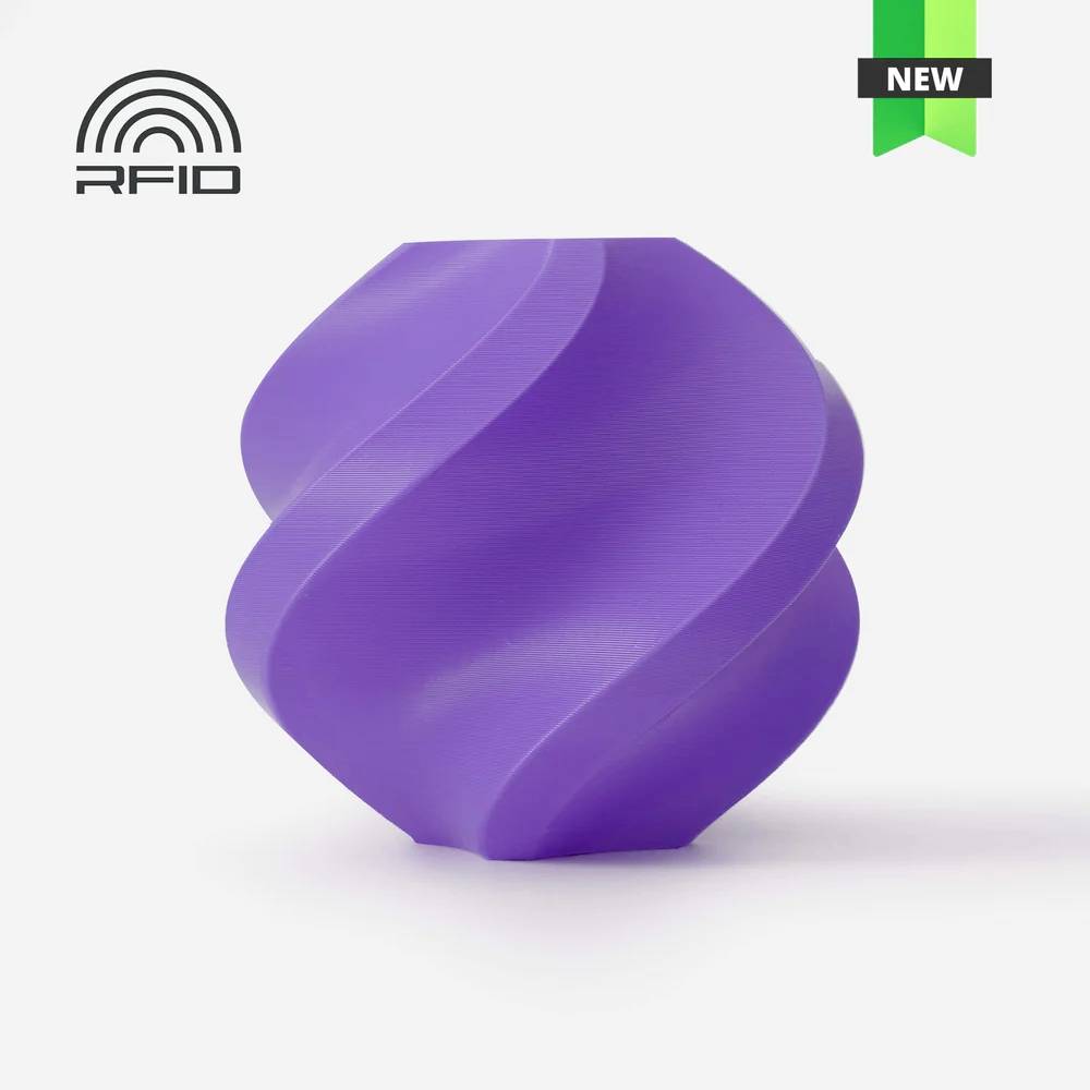 Lila, gewundener Ball mit RFID-Logo links; oben rechts ein grünes Band mit der Aufschrift 'NEW'.