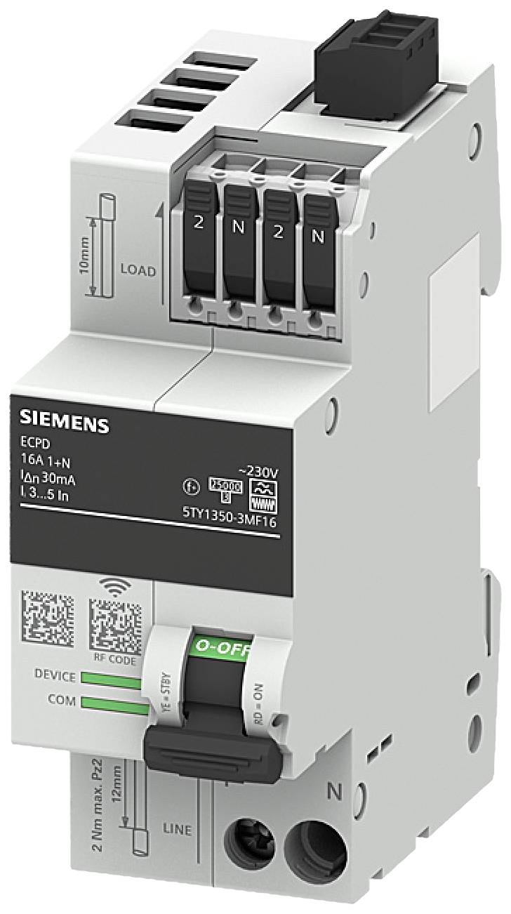 Ein einpoliger Leitungsschutzschalter von Siemens für 16A und 230V, inklusive QR-Code auf der Vorderseite.
