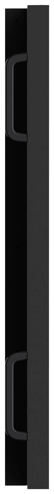 Ein vertikaler schwarzer Balken mit grauen Griffen an der Seite.