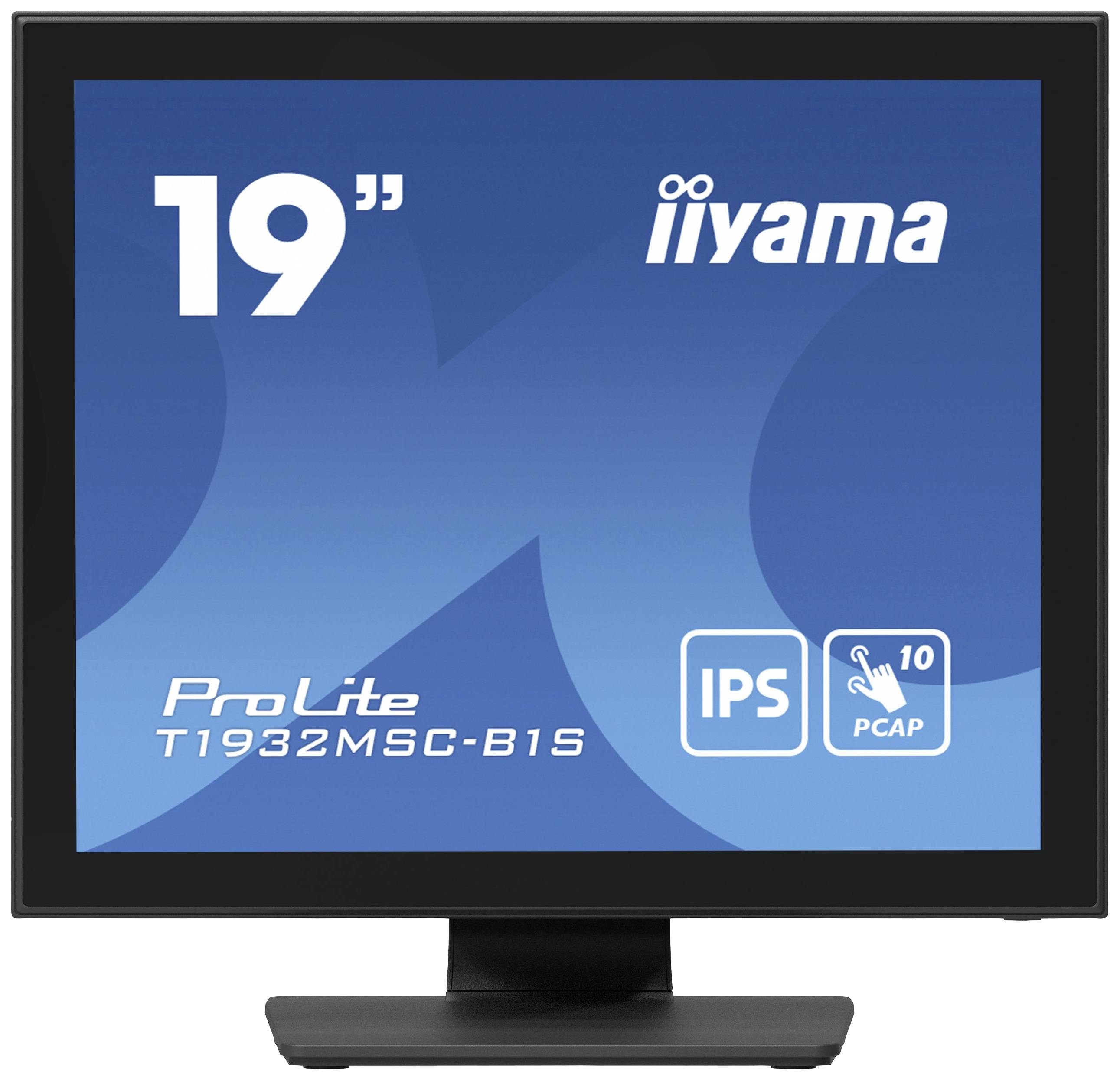 Bild eines 19-Zoll-Monitors der Marke iiyama, Modell 'ProLite T1932MSC-B1S', mit IPS-Display und kapazitiver Touch-Technologie.