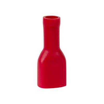 Rotes, zylinderförmiges Kunststoffteil mit breitem, flachem Ende und schmaler, offener Spitze.