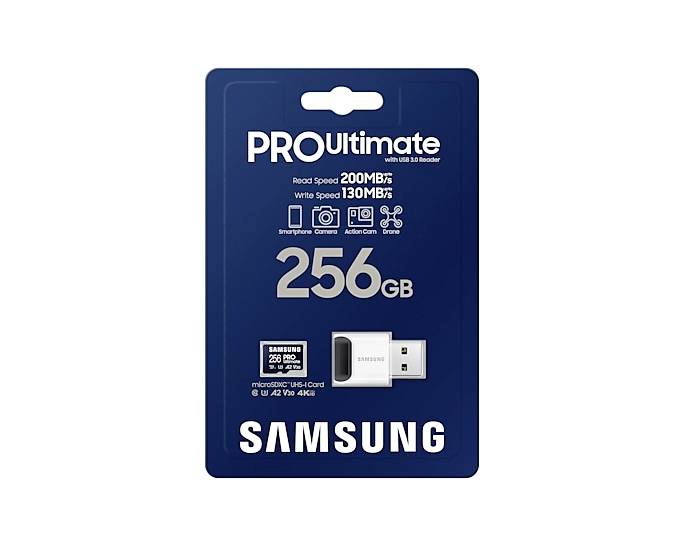 Samsung PRO Ultimate microSD-Karte 256GB Class 3 UHS-I , v30 Video Speed Class, A2 Application Performance Class inkl