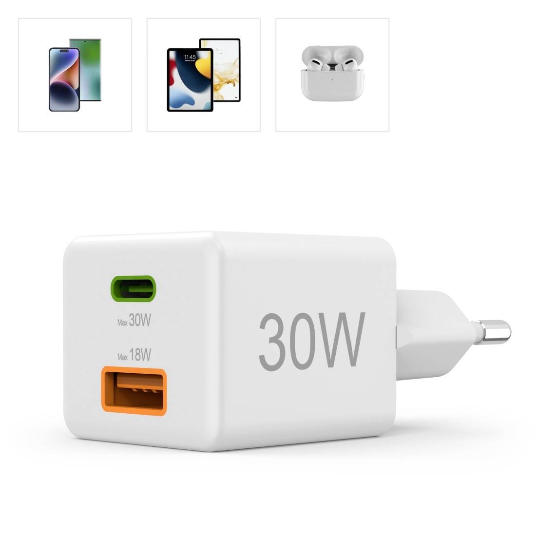 Hama 00201992 USB Ladegerät 30 W 1x USB-A, 1x USB-C® USB PD Weiß Innenbereich USB Power Delivery (