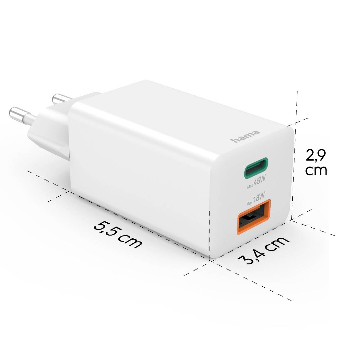 Hama 00201993 USB Ladegerät 45W 1x USB-A, 1x USB-C® USB PD Weiß Innenbereich USB Power Delivery (USB-PD)
