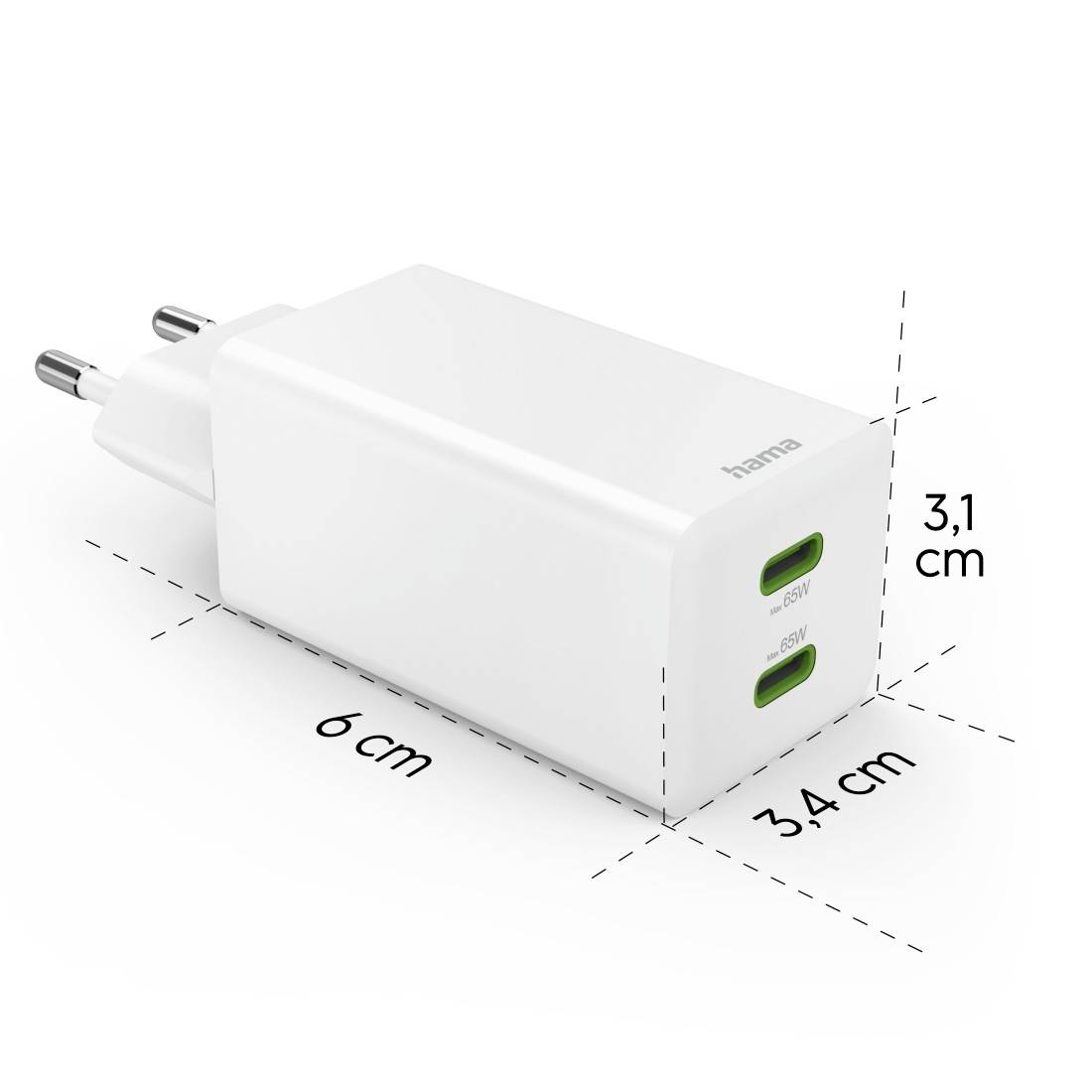 Hama 00201994 USB Ladegerät 65 W 2x USB-C® USB PD Weiß Innenbereich USB Power Delivery (USB-PD)
