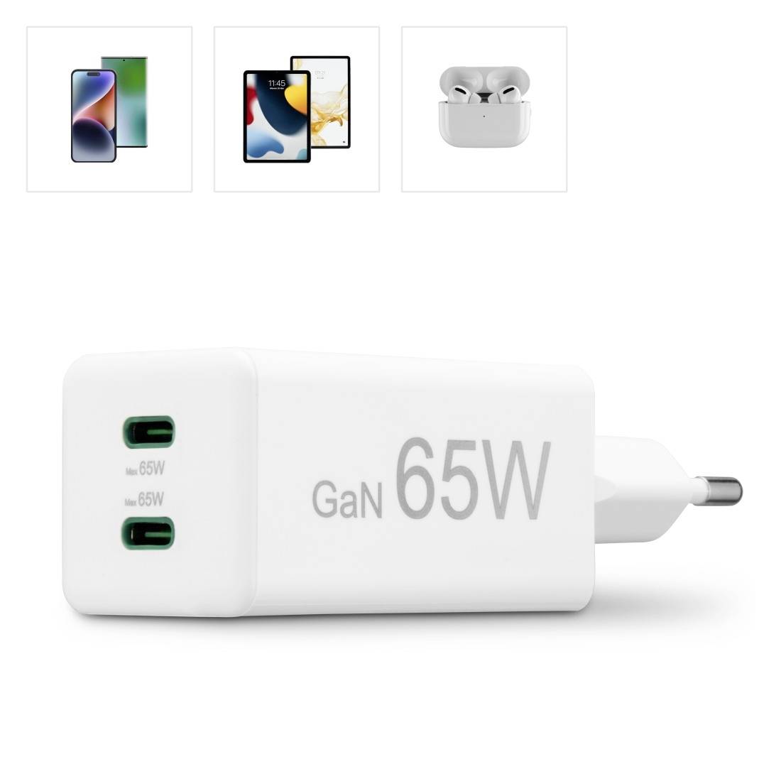 Hama 00201994 USB Ladegerät 65 W 2x USB-C® USB PD Weiß Innenbereich USB Power Delivery (USB-PD)