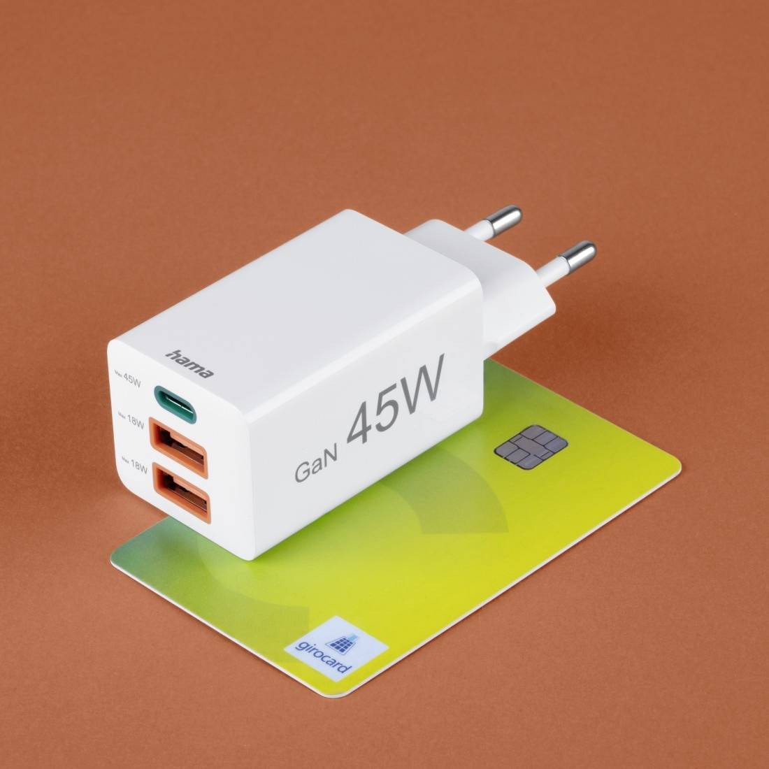 hama 00201995 Schnellladegerät, GaN, 1x USB-C, 2x USB-A, Mini-Ladegerät, PD, 45 W, Weiß
