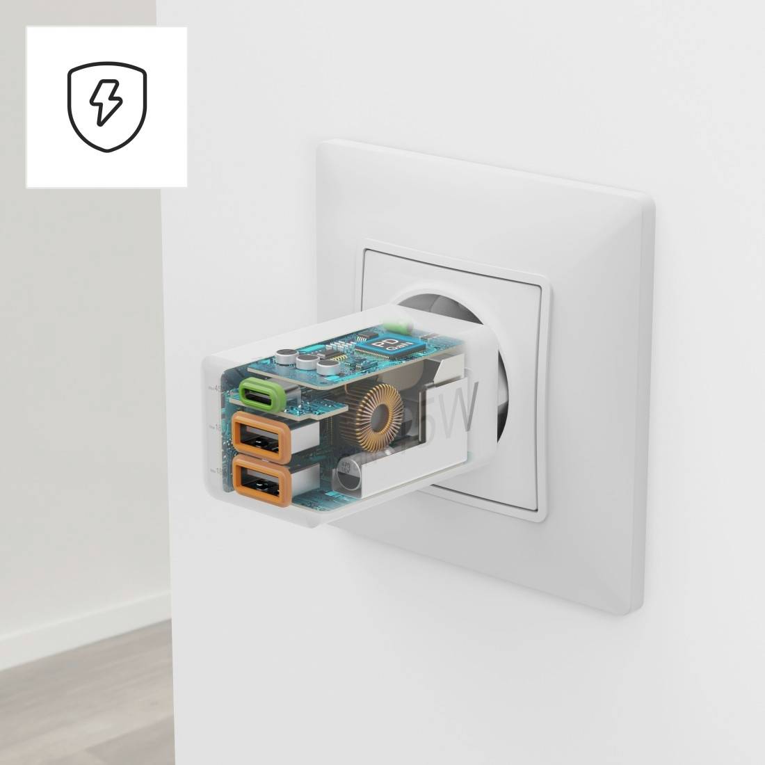 hama 00201995 Schnellladegerät, GaN, 1x USB-C, 2x USB-A, Mini-Ladegerät, PD, 45 W, Weiß