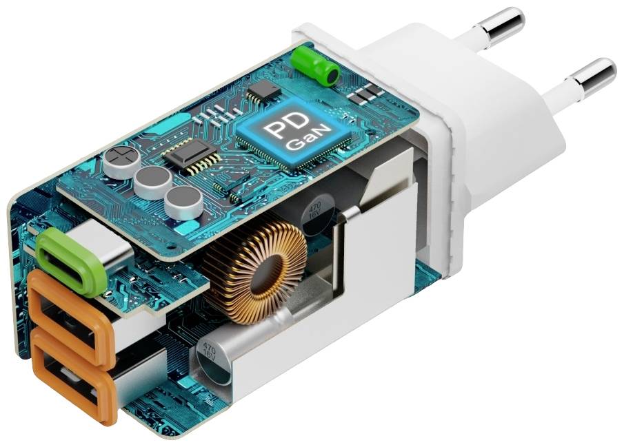 hama 00201995 Schnellladegerät, GaN, 1x USB-C, 2x USB-A, Mini-Ladegerät, PD, 45 W, Weiß