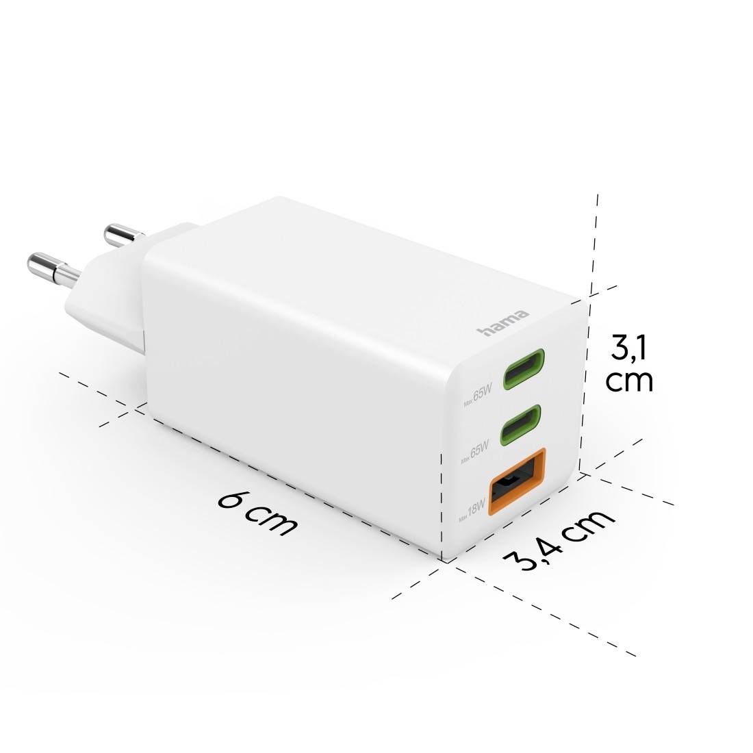 Hama 00201996 USB Ladegerät 65 W 1x USB-A, 2x USB-C® USB PD Weiß Innenbereich USB Power Delivery (USB-PD)