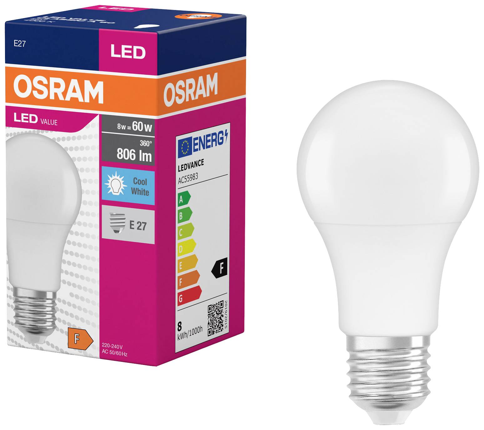 OSRAM HOMELIGHTING 4099854109799 LED EEK F (A - G) E27 Glühlampenform 8.5 W = 60 W Neutralweiß