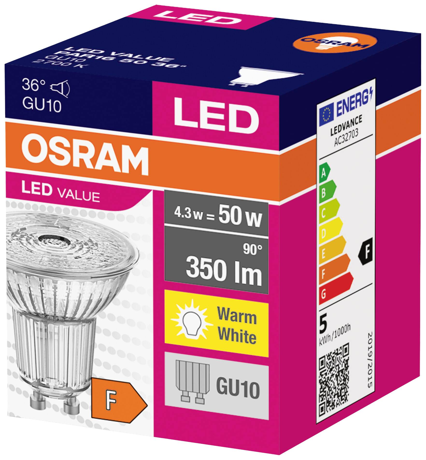 OSRAM HOMELIGHTING 4058075521681 LED EEK F (A - G) GU10 Reflektor 4.3 W = 50 W Warmweiß (Ø x H) 50 mm x 50 mm 1 St.