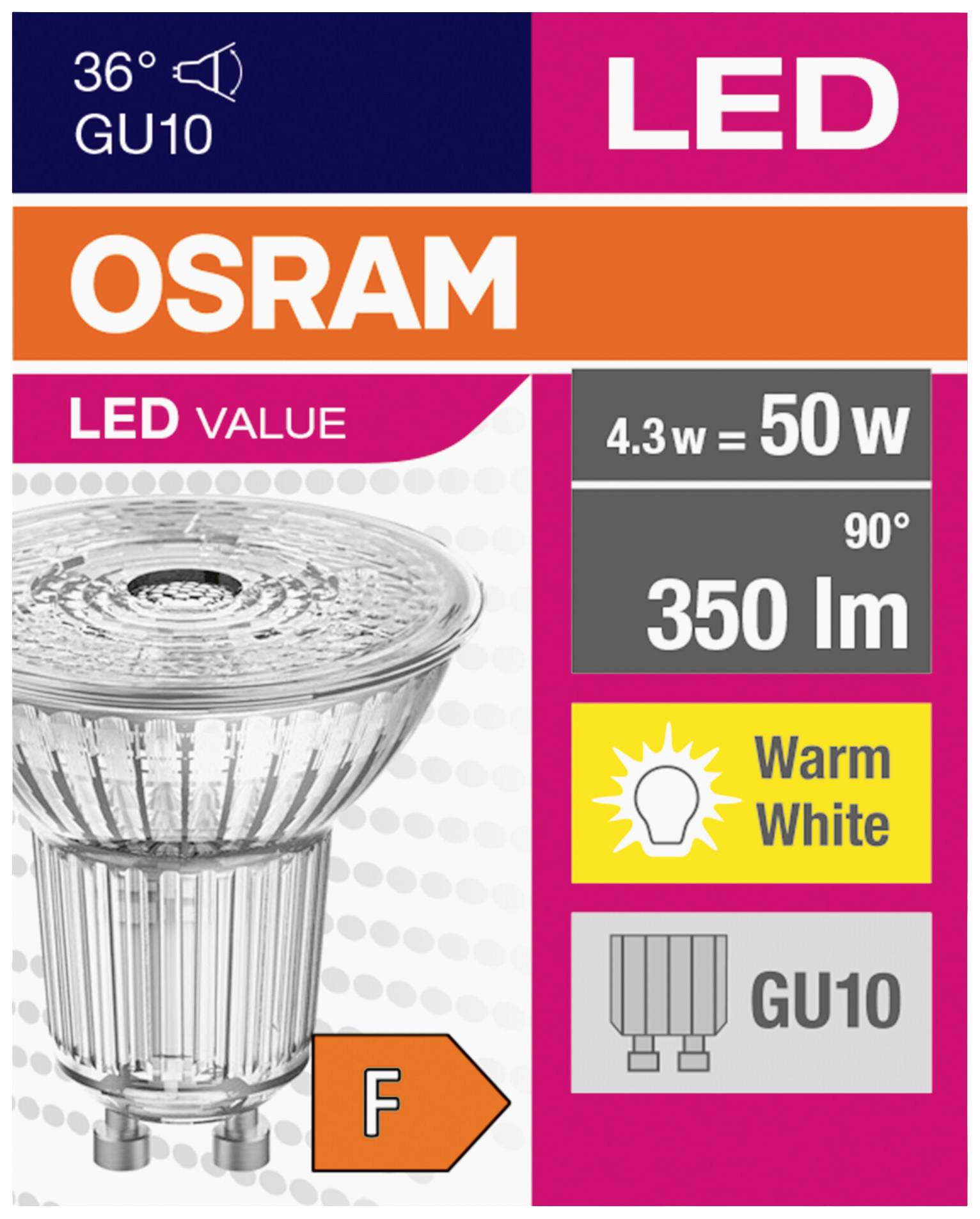 OSRAM HOMELIGHTING 4058075521681 LED EEK F (A - G) GU10 Reflektor 4.3 W = 50 W Warmweiß (Ø x H) 50 mm x 50 mm 1 St.
