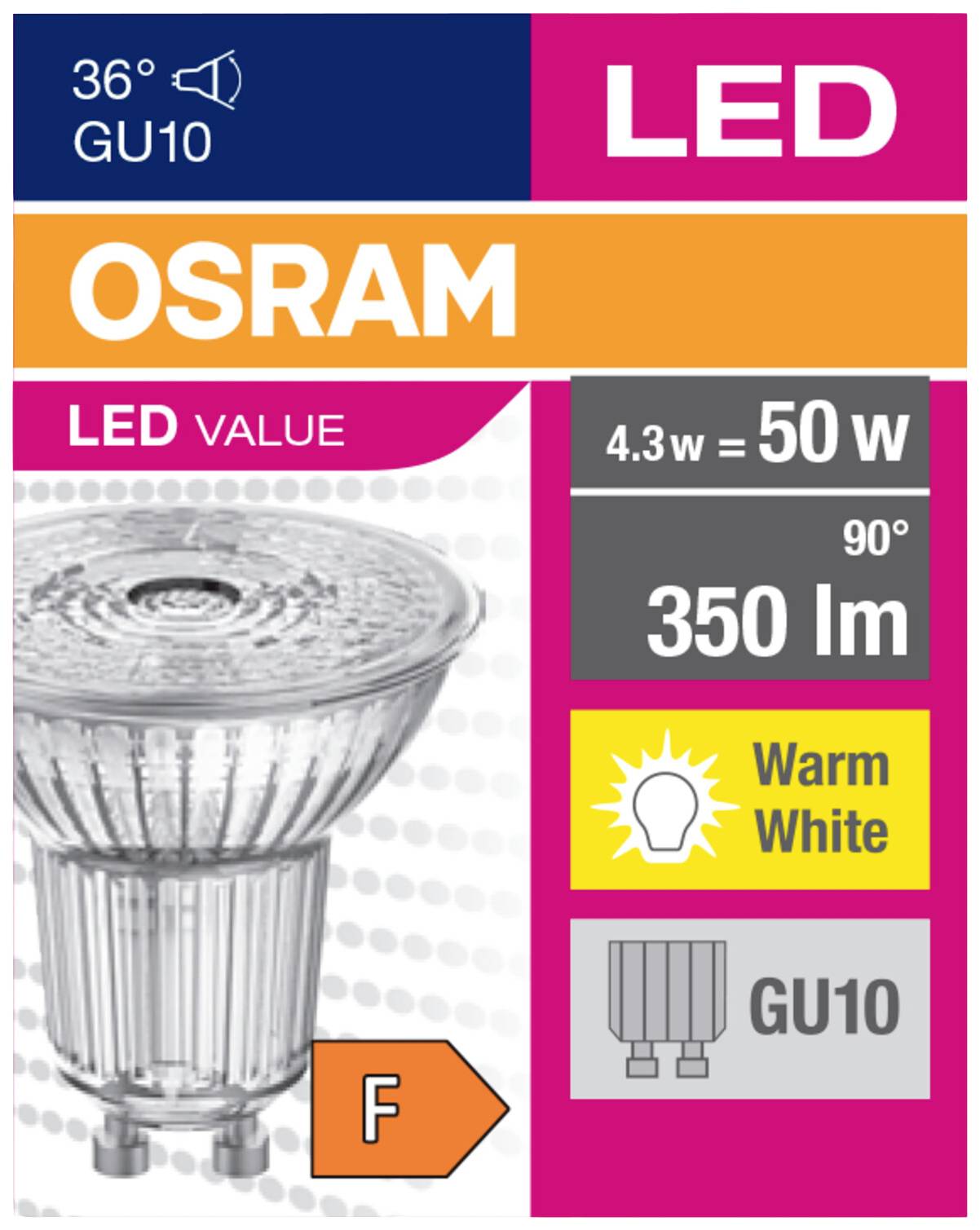 OSRAM HOMELIGHTING 4058075096622 LED EEK F (A - G) GU10 Reflektor 4.3 W = 50 W Warmweiß (Ø x H) 50 mm x 50 mm 1 St.