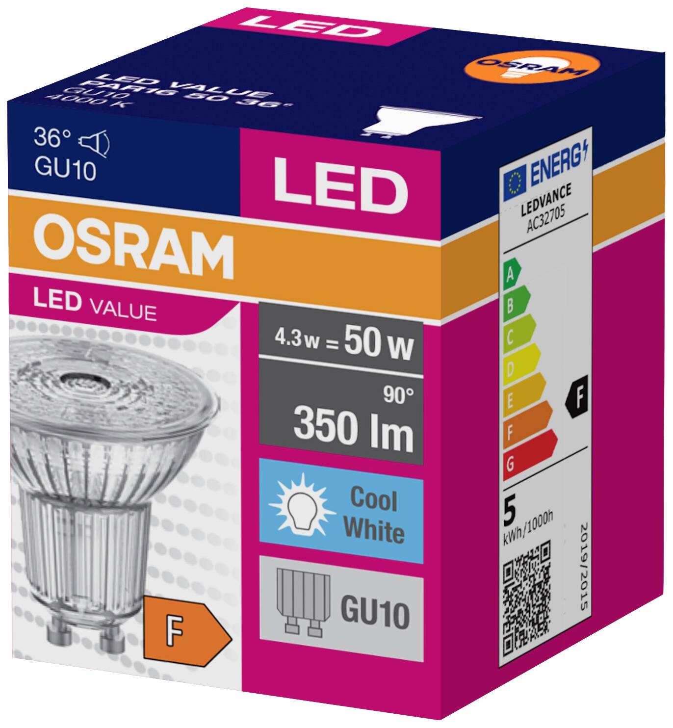 OSRAM HOMELIGHTING 4058075055155 LED EEK F (A - G) GU10 Reflektor 4.3W = 50W Neutralweiß (Ø x H) 50mm x 50mm 1St.