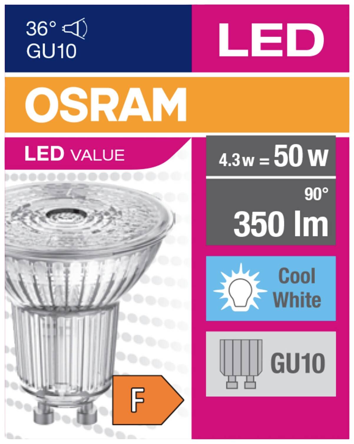 OSRAM HOMELIGHTING 4058075055155 LED EEK F (A - G) GU10 Reflektor 4.3 W = 50 W Neutralweiß (Ø x H) 50 mm x 50 mm 1 St.