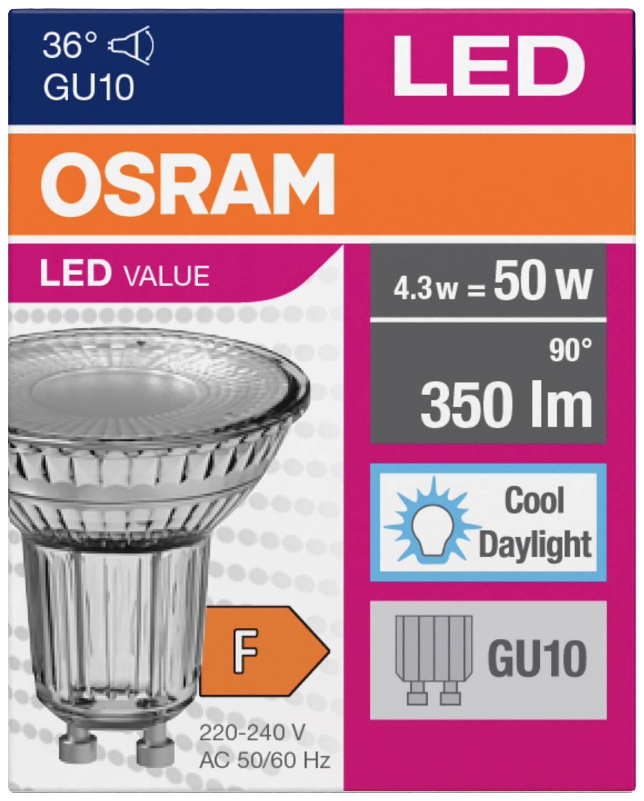 OSRAM HOMELIGHTING 4058075817715 LED EEK F (A - G) GU10 Reflektor 4.3 W = 50 W Kaltweiß (Ø x H) 50 mm x 50 mm 1 St.