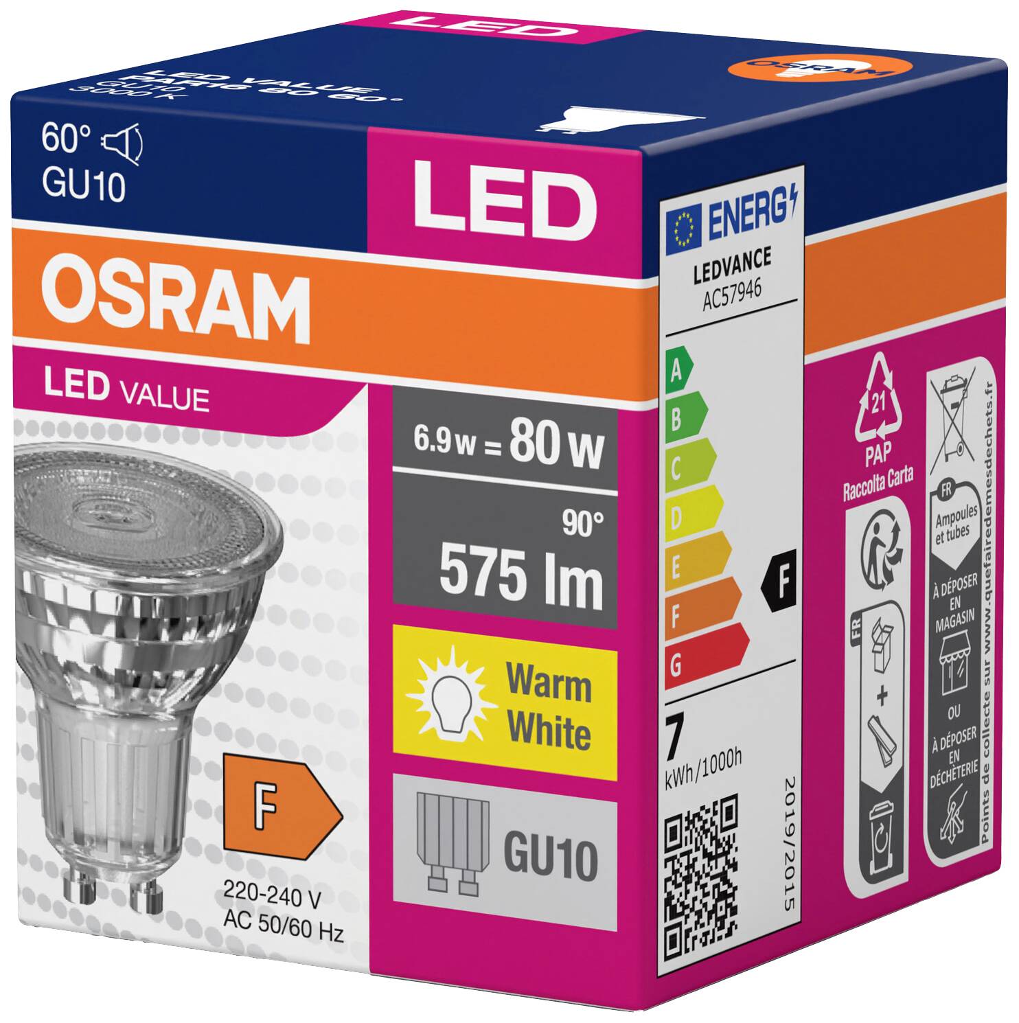 OSRAM HOMELIGHTING 4058075096769 LED EEK F (A - G) GU10 Reflektor 6.9W = 80W Warmweiß (Ø x H) 50mm x 50mm 1St.