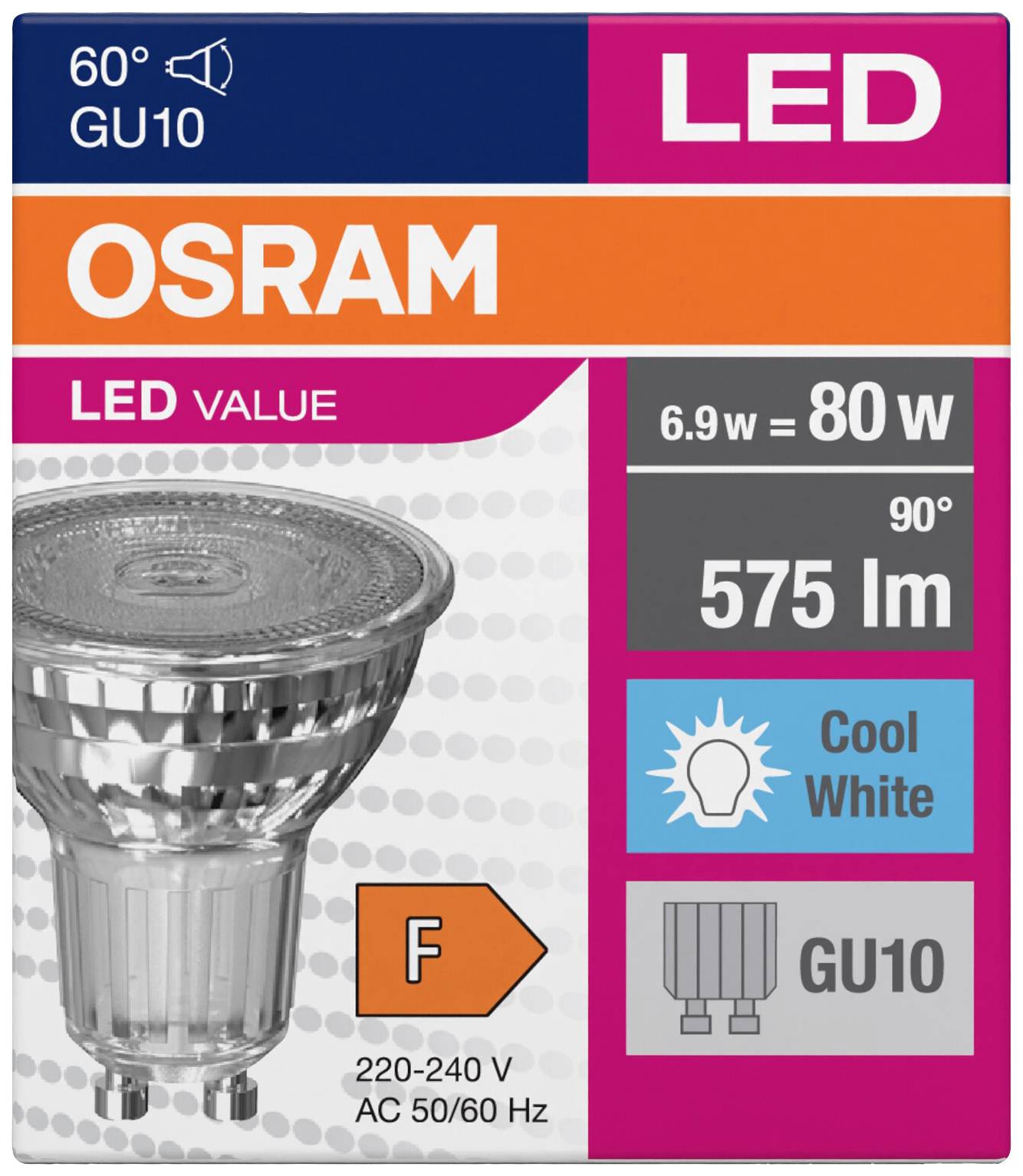 OSRAM HOMELIGHTING 4058075096783 LED EEK F (A - G) GU10 Reflektor 6.9 W = 80 W Neutralweiß (Ø x H) 50 mm x 50 mm 1 St.