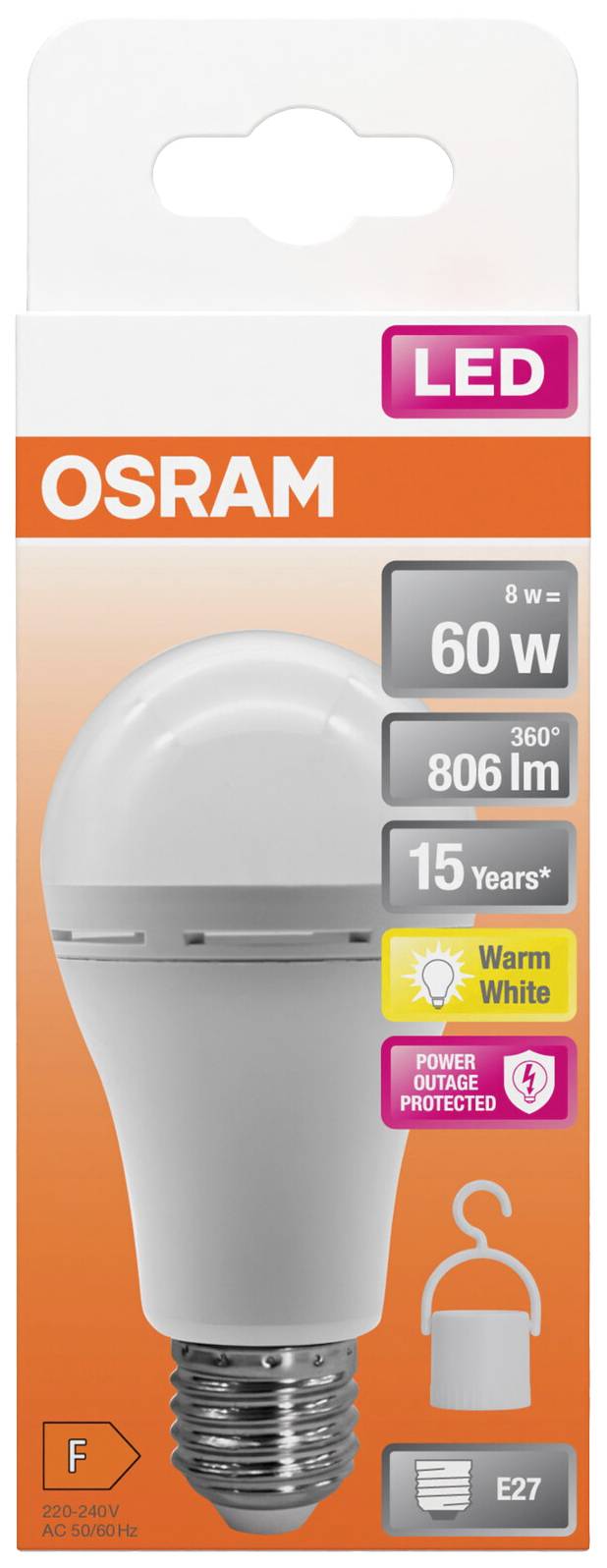 OSRAM HOMELIGHTING 4099854190087 Akkubetriebenes LED-Leuchtmittel EEK F (A - G) E27 Glühlampenform 8W = 60W Warmweiß (Ø x H) 60mm