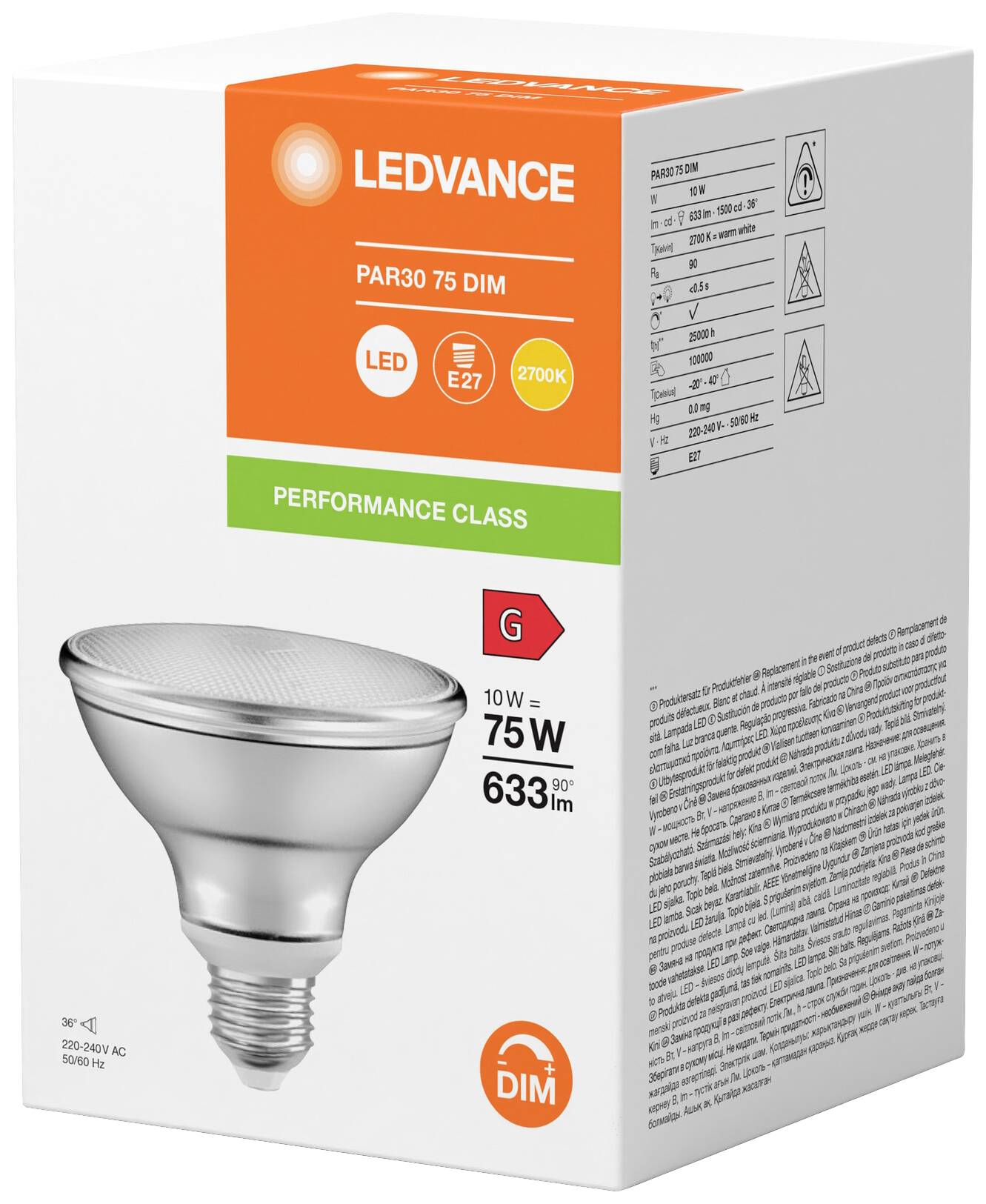 LEDVANCE 4099854071195 LED EEK G (A - G) E27 Par 30 10W = 75W Warmweiß (Ø x H) 95mm x 95mm 1St.