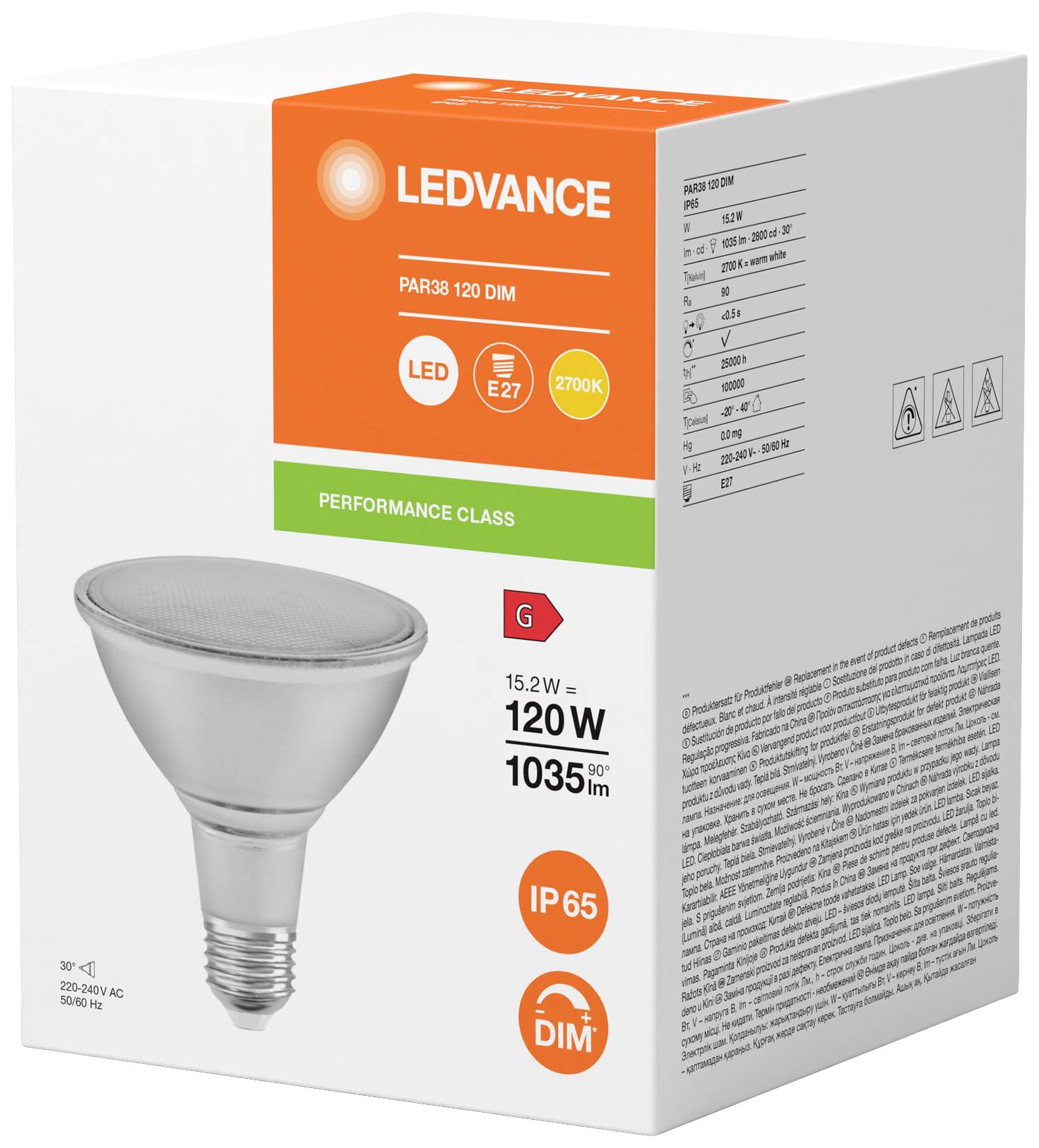 LEDVANCE 4099854071270 LED EEK G (A - G) E27 Par 38 15.2 W = 120 W Warmweiß (Ø x H) 122 mm x 122 mm 1 St.
