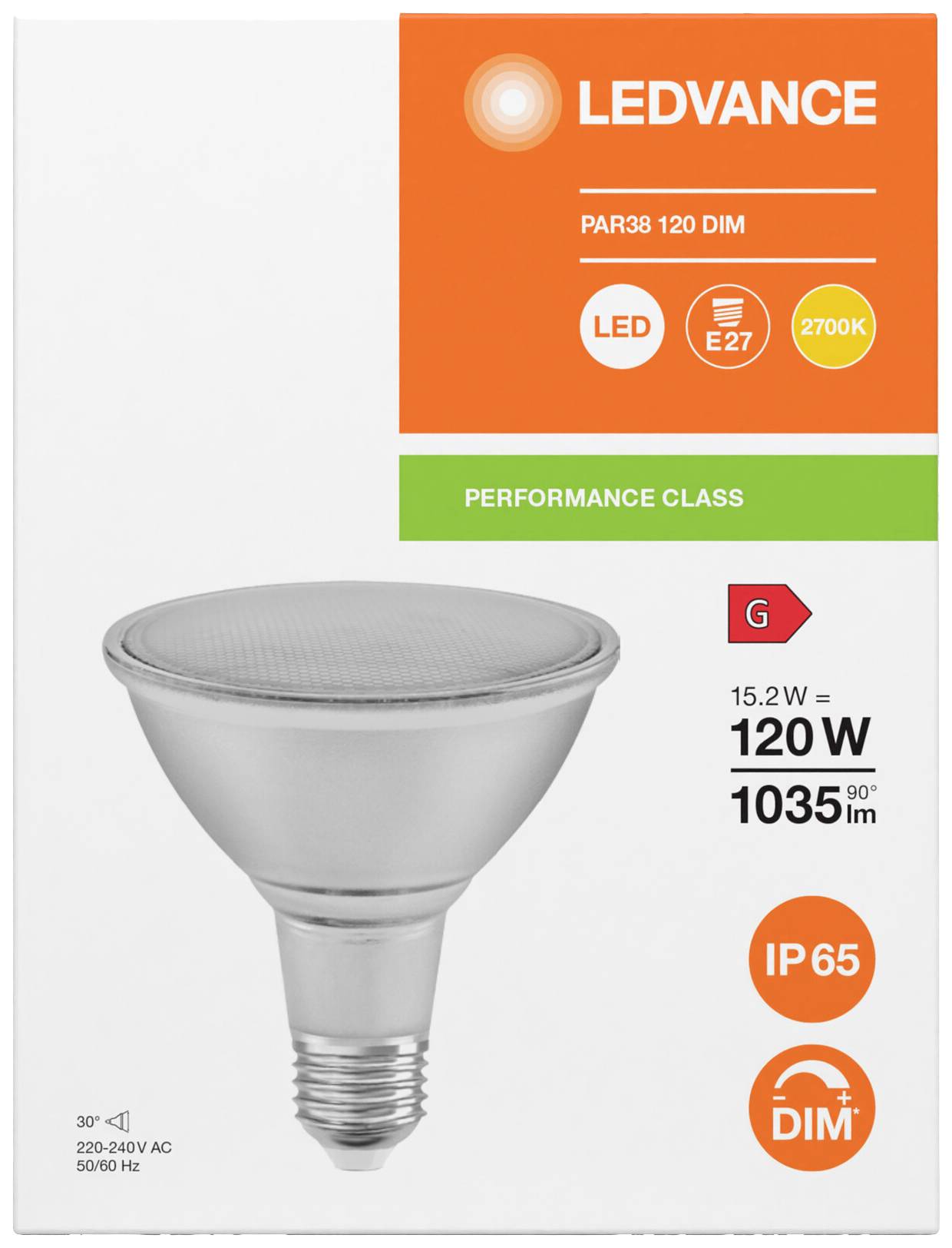 LEDVANCE 4099854071270 LED EEK G (A - G) E27 Par 38 15.2 W = 120 W Warmweiß (Ø x H) 122 mm x 122 mm 1 St.