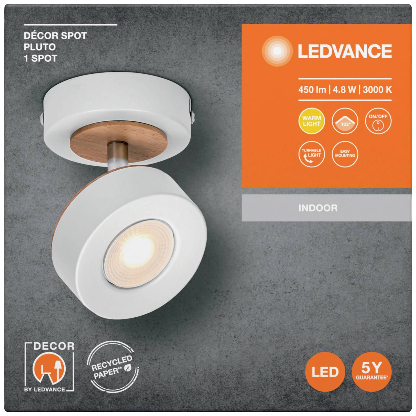 LEDVANCE 4058075827882 DECOR SPOT PLUTO 90MM LED-Aufbauleuchte LED 4.80W Weiß