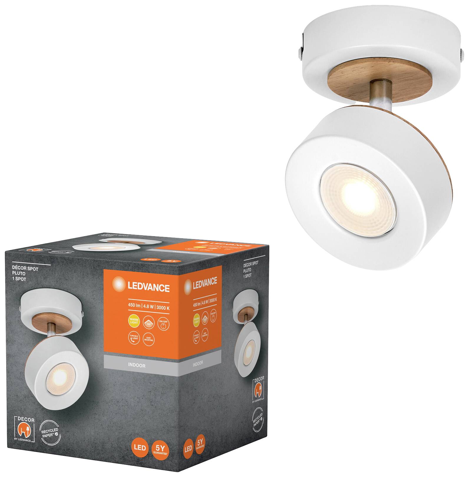 LEDVANCE 4058075827882 DECOR SPOT PLUTO 90MM LED-Aufbauleuchte LED 4.80W Weiß