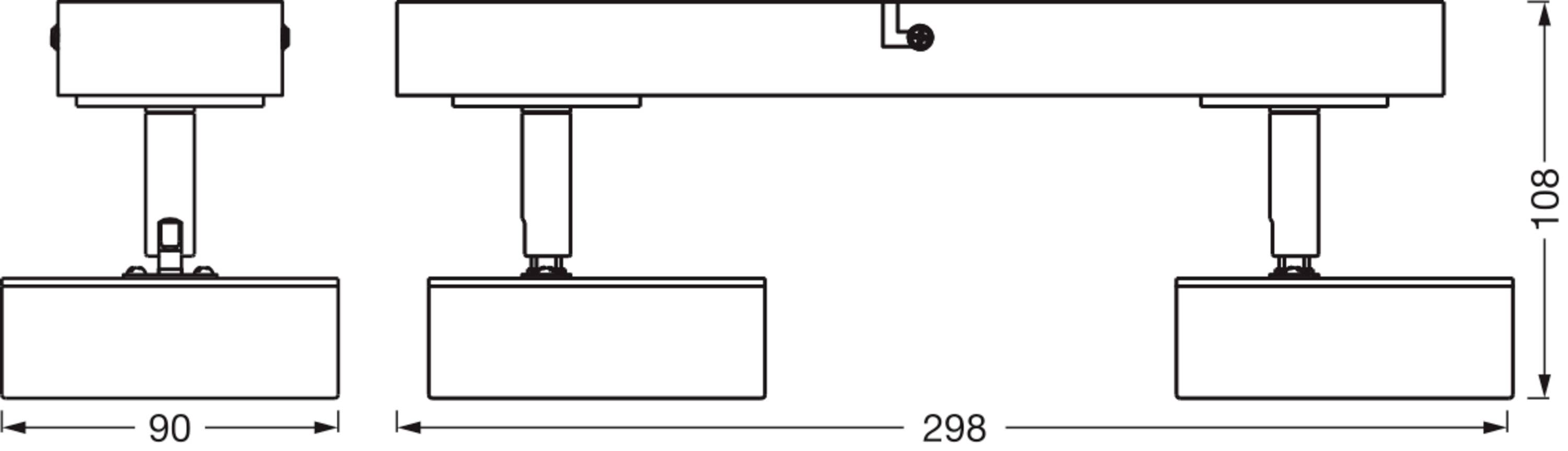 Skizze eines Hebewerks mit seitlicher Ansicht, zeigt Maße: Breite 298 mm, Höhe 108 mm, Tiefe 90 mm.