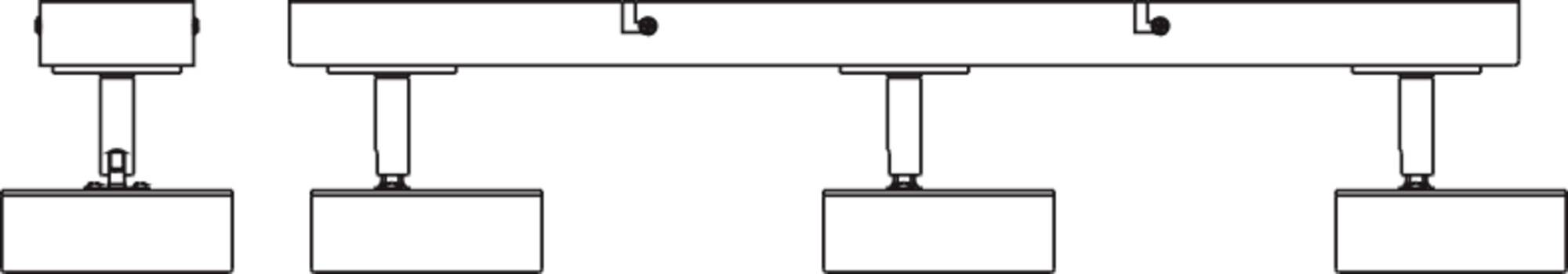 Ein einfaches Diagramm einer strukturellen Anordnung mit vier stützenartigen Formen unter einem länglichen Balken, symmetrisch angeordnet.