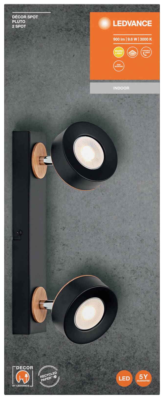 LEDVANCE 4058075833418 DECOR SPOT PLUTO 298MM LED-Aufbauleuchte LED 9.60W Schwarz