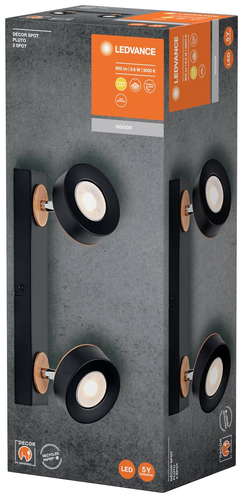 LEDVANCE 4058075833418 DECOR SPOT PLUTO 298MM LED-Aufbauleuchte LED 9.60W Schwarz