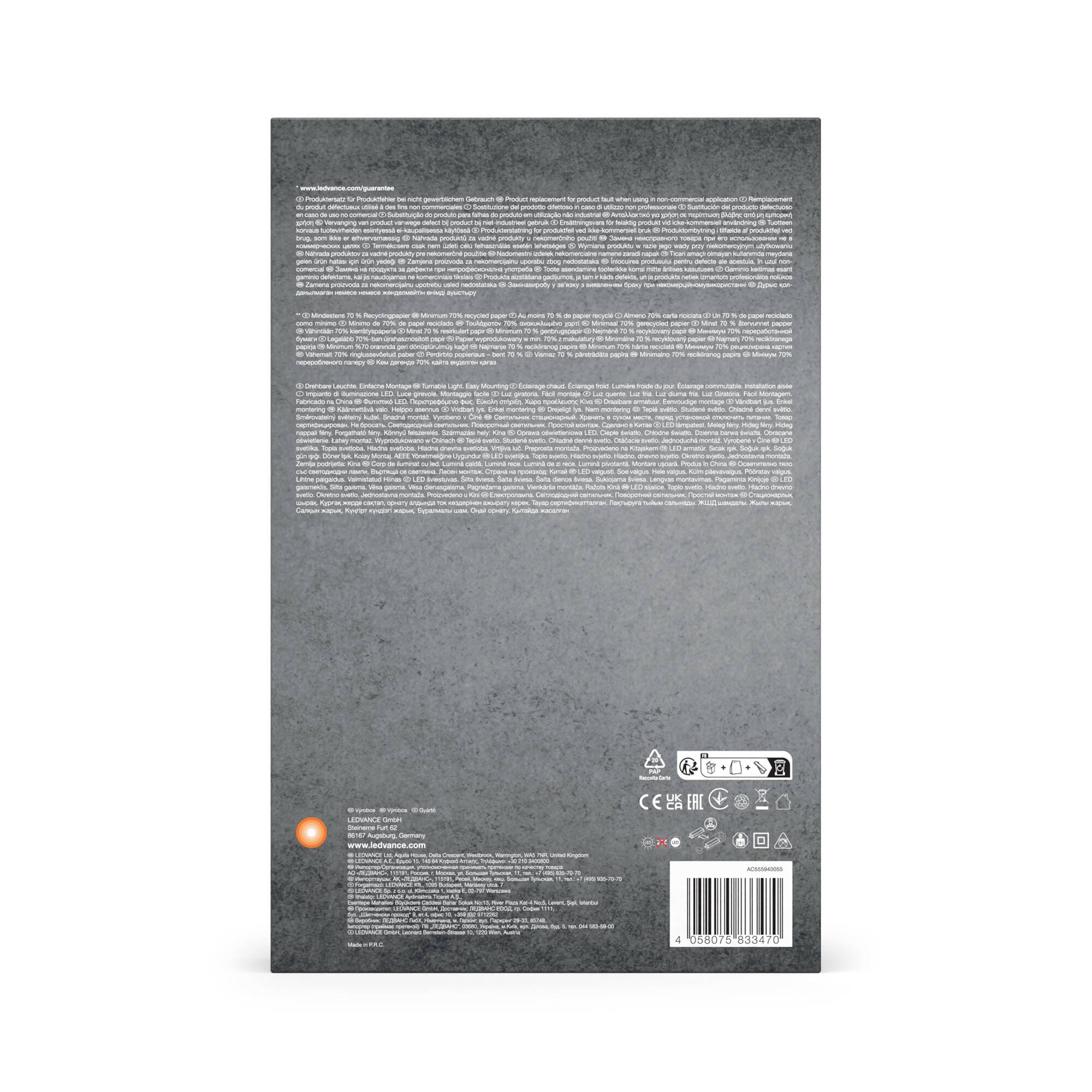 Produktschachtelrückseite mit Textblöcken und Symbolen; Barcode unten. Enthält Produktinformationen und Gebrauchsanweisungen.