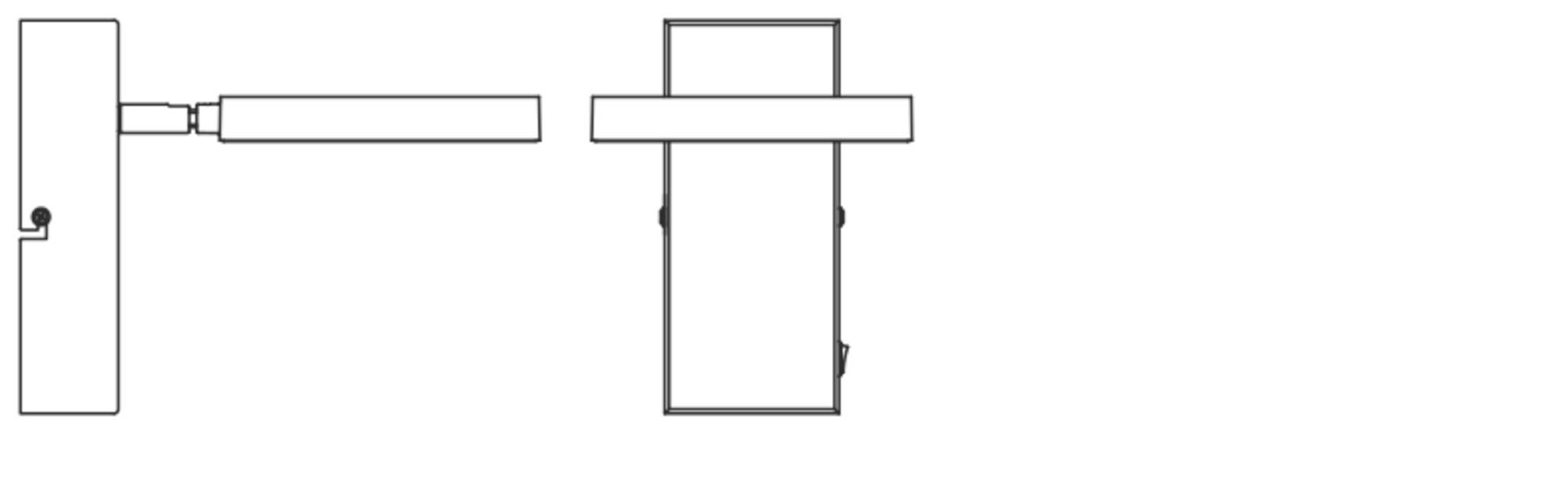 Technische Zeichnung eines Zylinderschlosses mit Griff von der Seite und von oben. Zeigt Form und Position der Teile zur Montage.